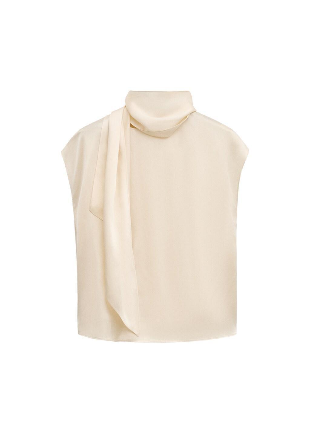 Beige Silk Blouse With Foulard Collar, Light Beige, large image number 6