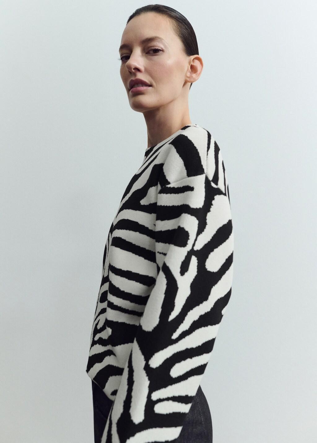 Black Zebra Print Knitted Jumper, Black, large image number 3