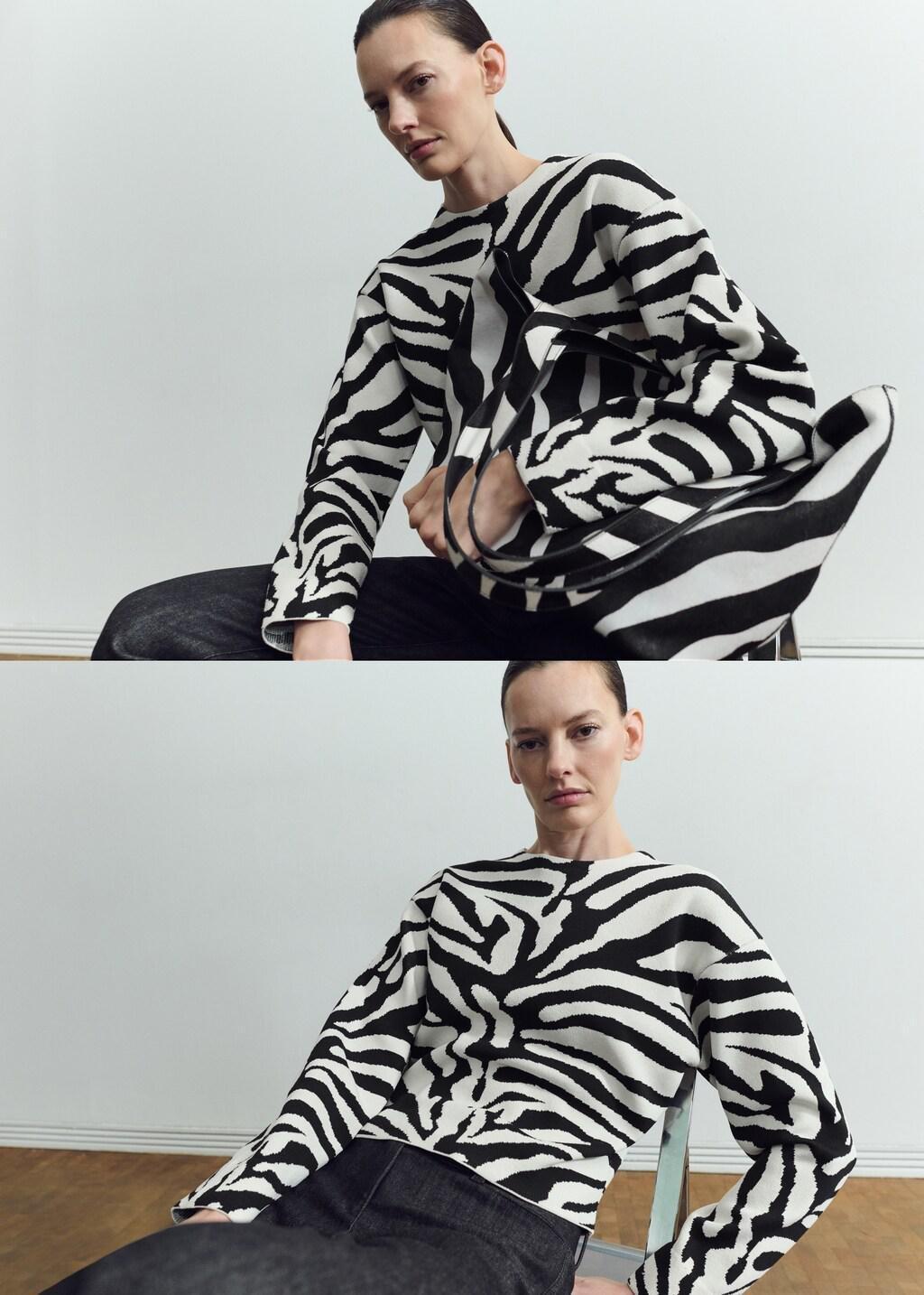 Black Zebra Print Knitted Jumper, Black, large image number 4