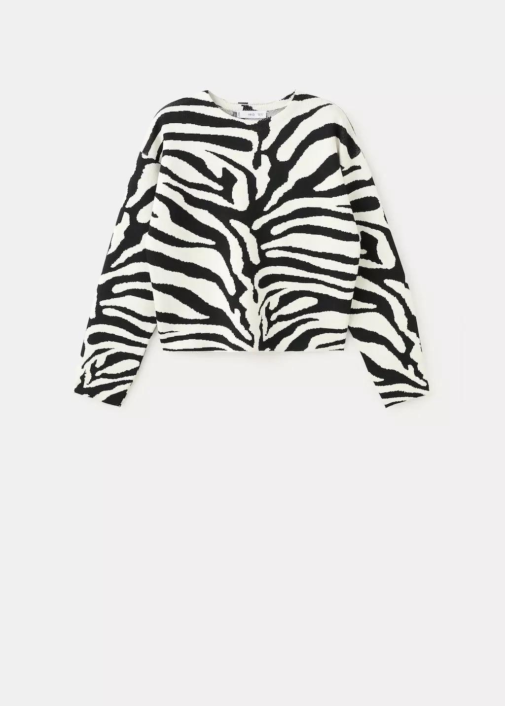 Black Zebra Print Knitted Jumper, Black, large image number 7