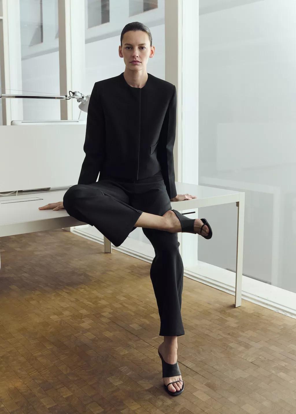 Black Crop Suit Blazer, Black, medium