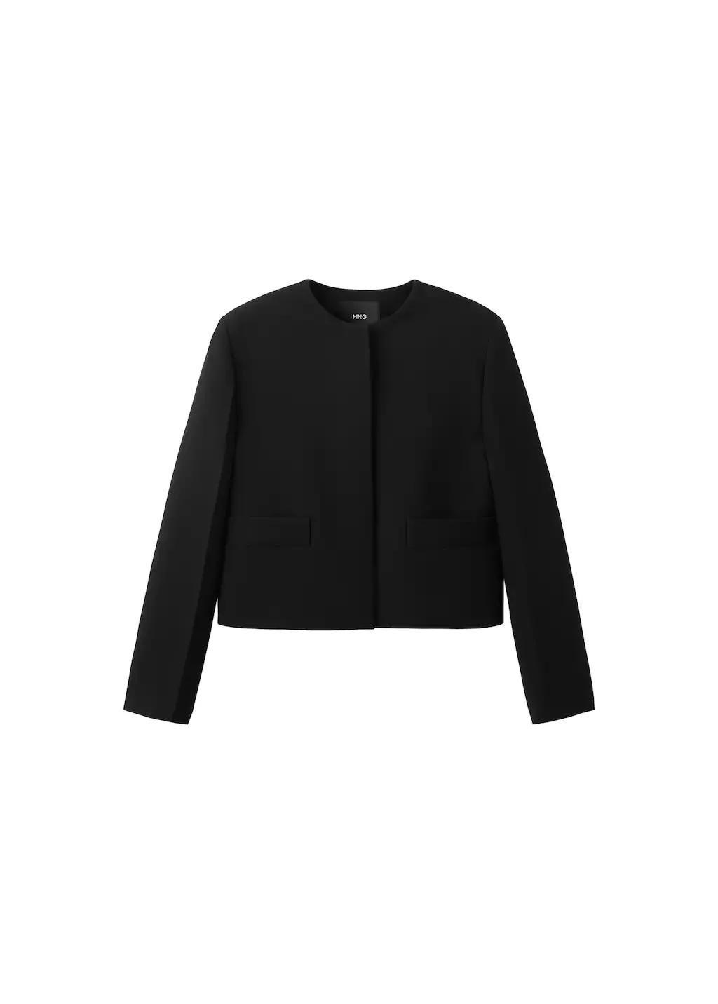 Black Crop Suit Blazer, 0201_99, large image number 6