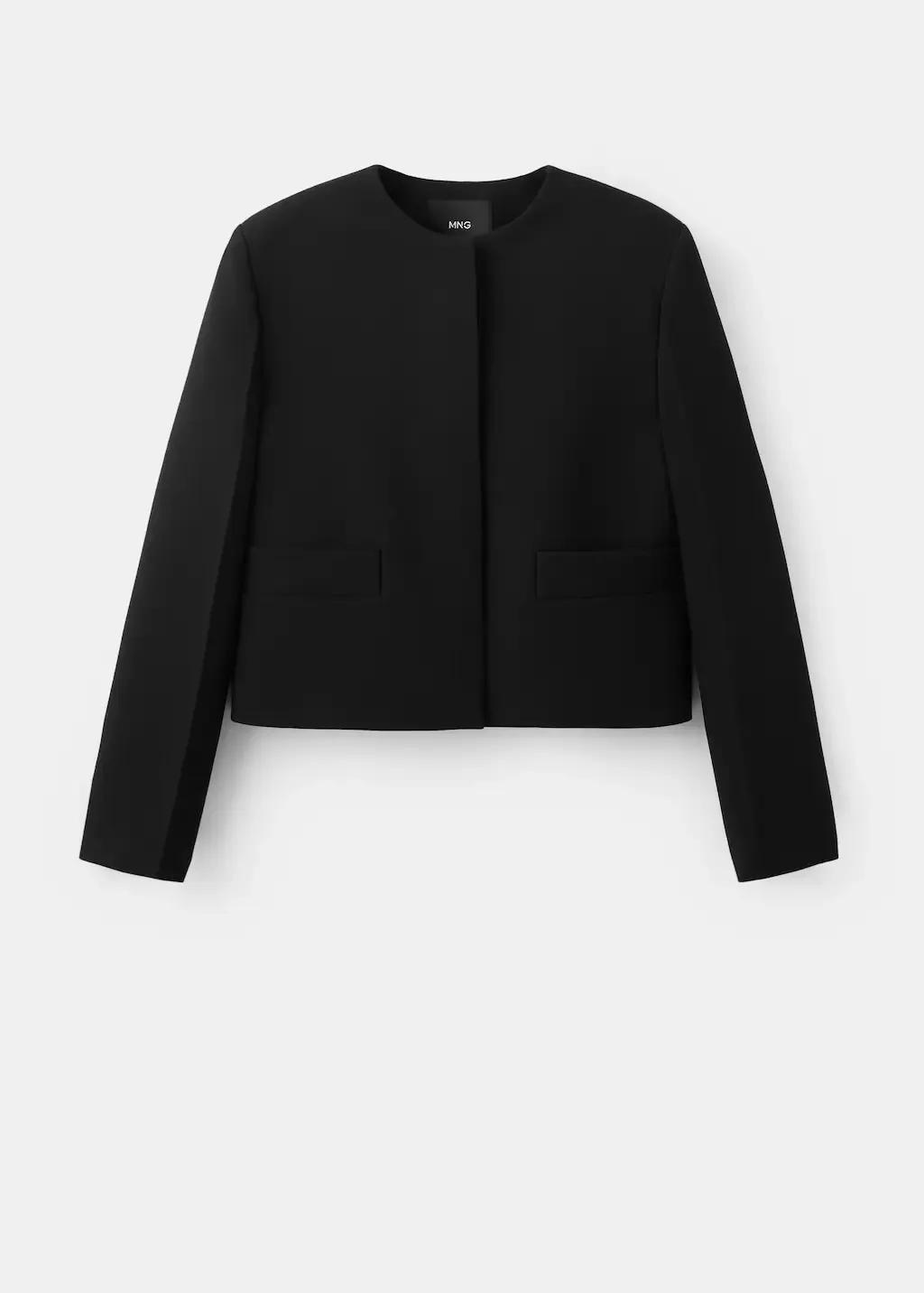 Black Crop Suit Blazer, Black, large image number 7