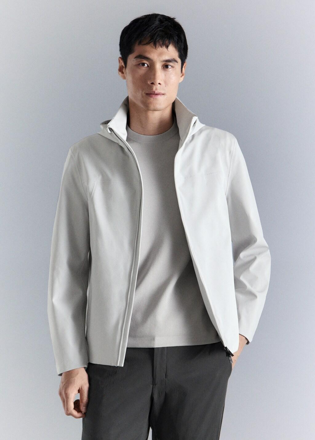White Water-Repellent Bomber Jacket With Detachable Hood, Natural White, large image number 3
