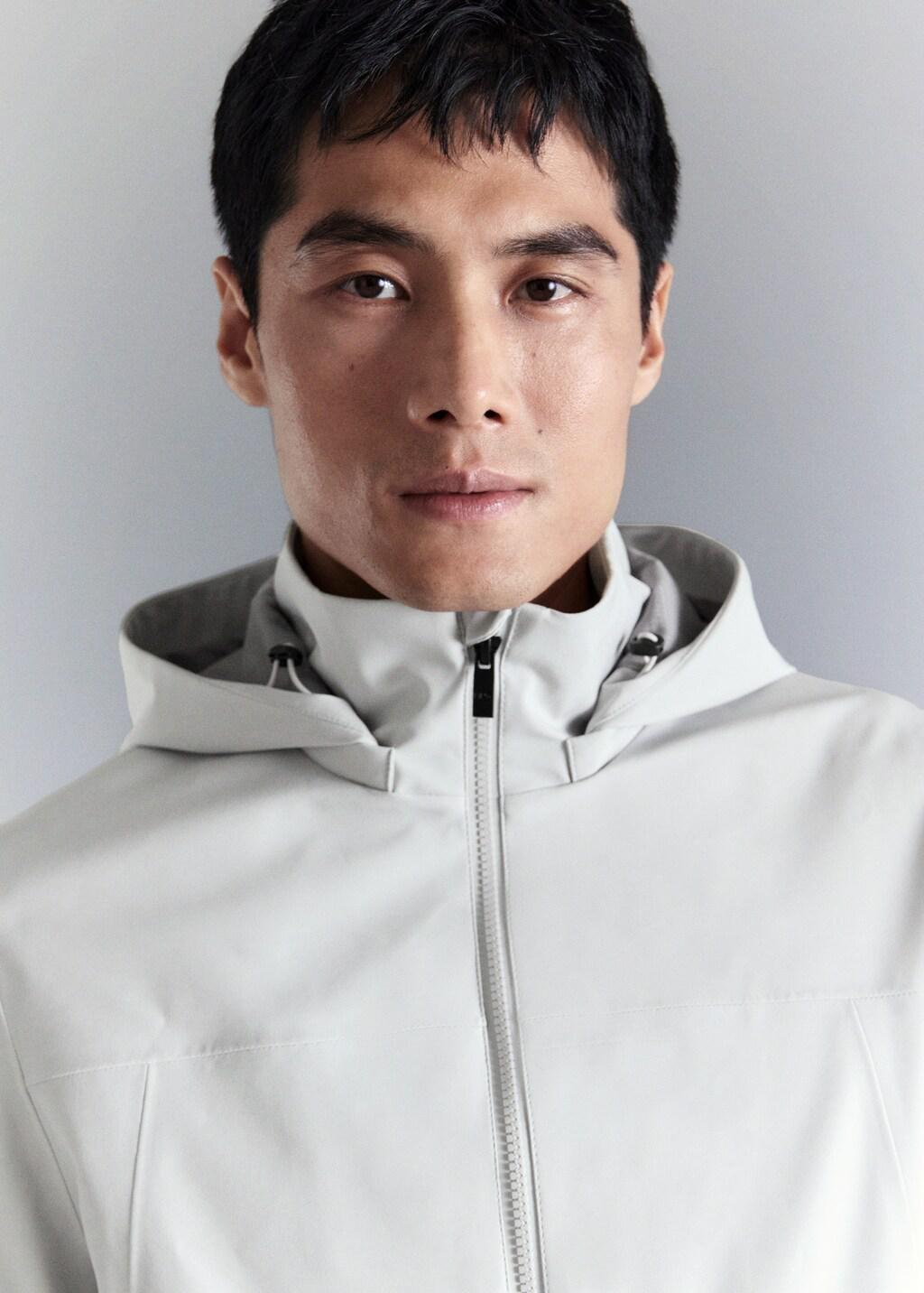 White Water-Repellent Bomber Jacket With Detachable Hood, Natural White, large image number 4