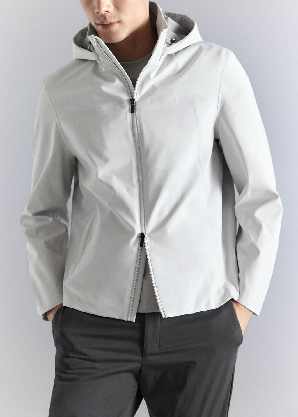 White Water-Repellent Bomber Jacket With Detachable Hood, Natural White, large image number 7