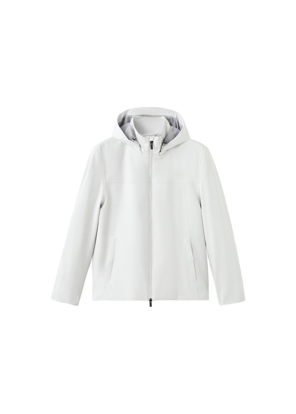 White Water-Repellent Bomber Jacket With Detachable Hood, Natural White, large image number 8