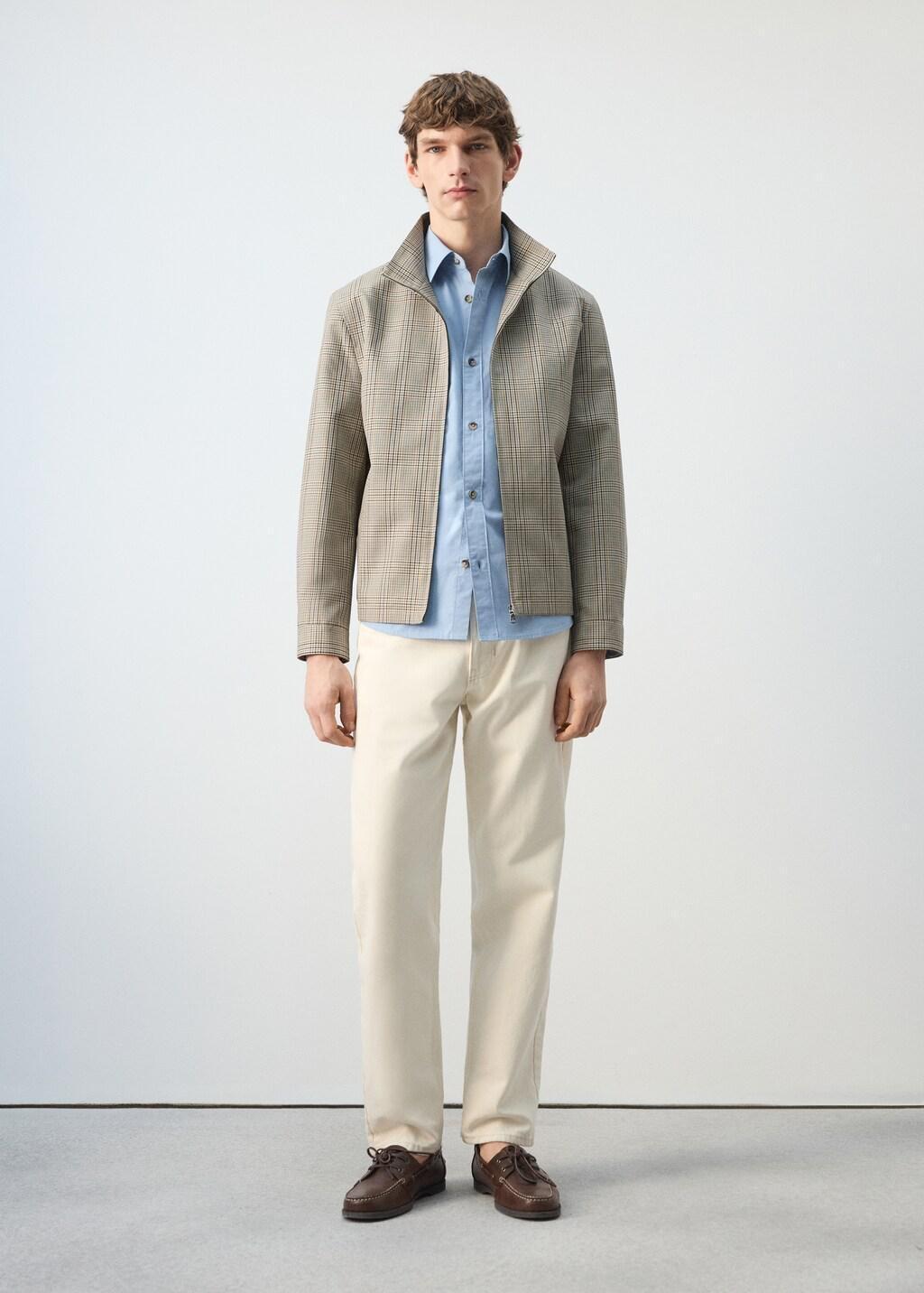 Grey Prince Of Wales Check Jacket With Funnel Neck, Grey, large image number 0