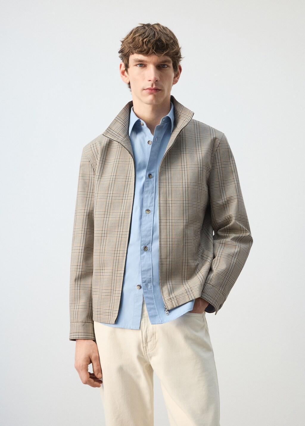 Grey Prince Of Wales Check Jacket With Funnel Neck, Grey, large image number 3