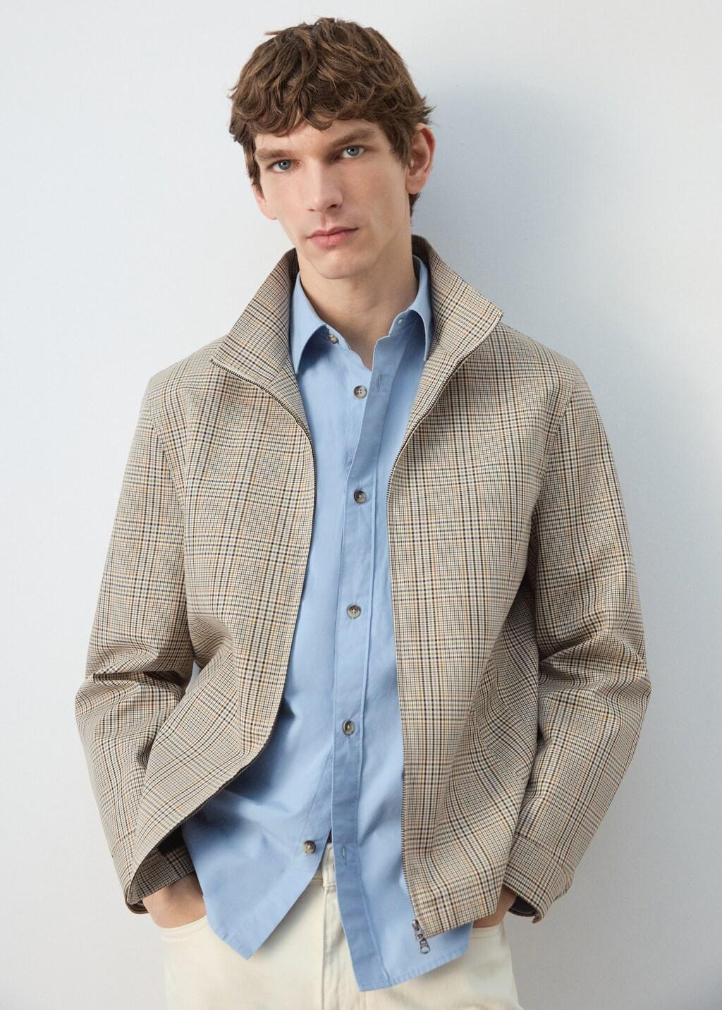 Grey Prince Of Wales Check Jacket With Funnel Neck, Grey, large image number 5