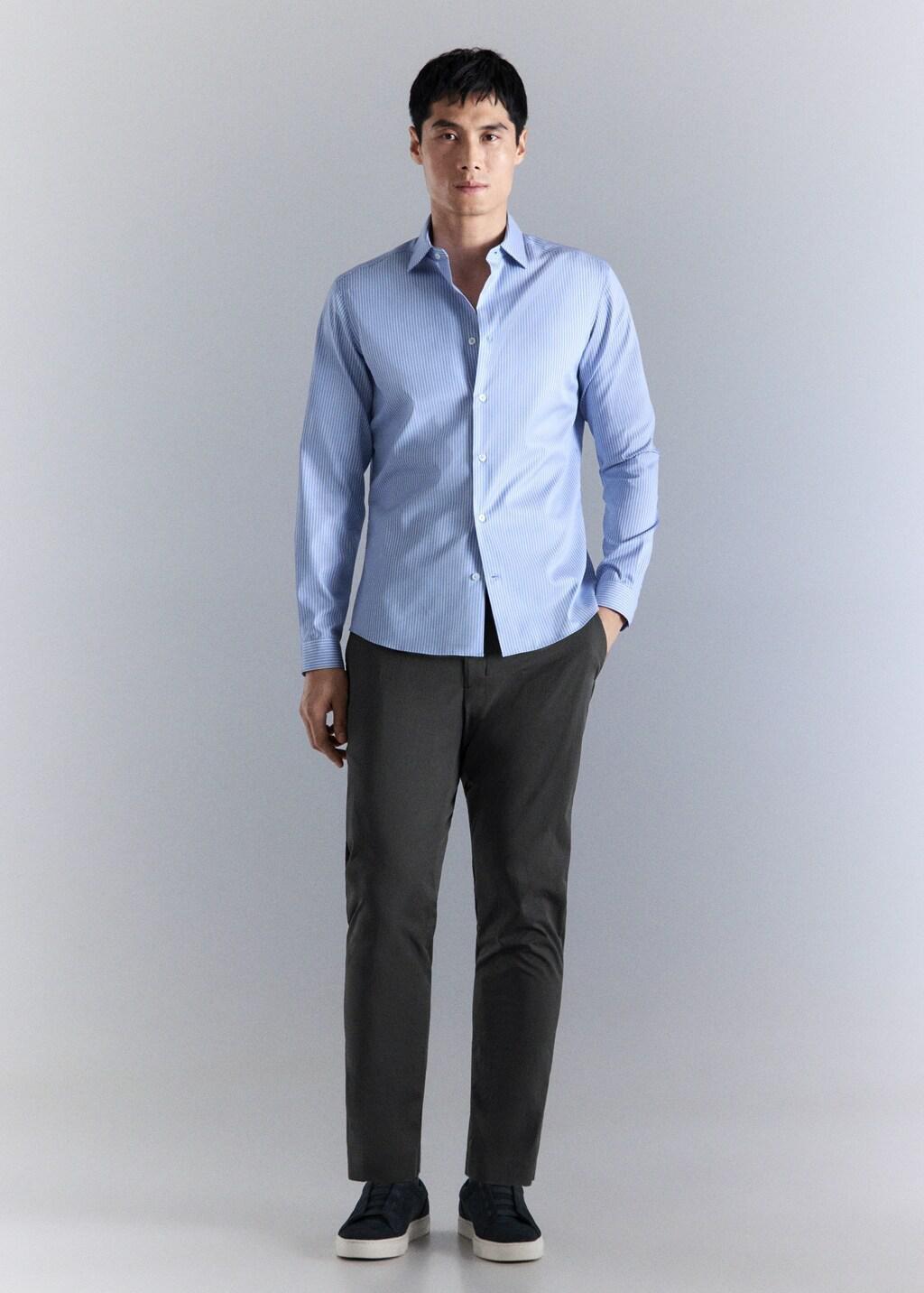Blue Lt Pastel Comfort Stretch Non-Iron Cotton Stripe Shirt, Light-Pastel Blue, medium