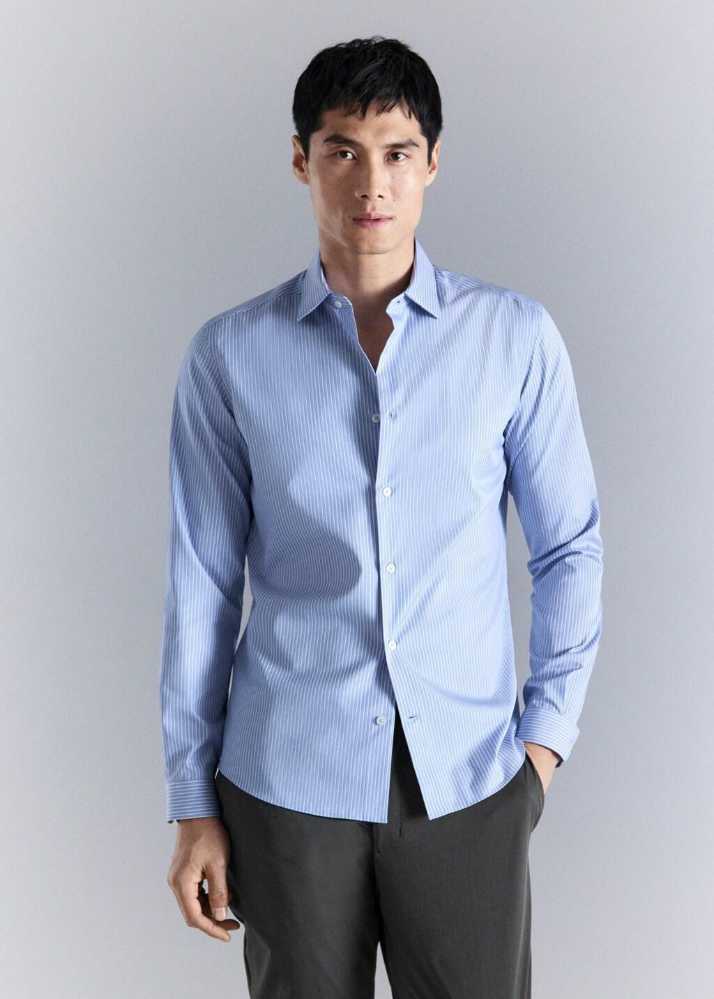 LT-PASTEL BLUE Comfort stretch non-iron cotton stripe shirt, Light-Pastel Blue, large image number 3