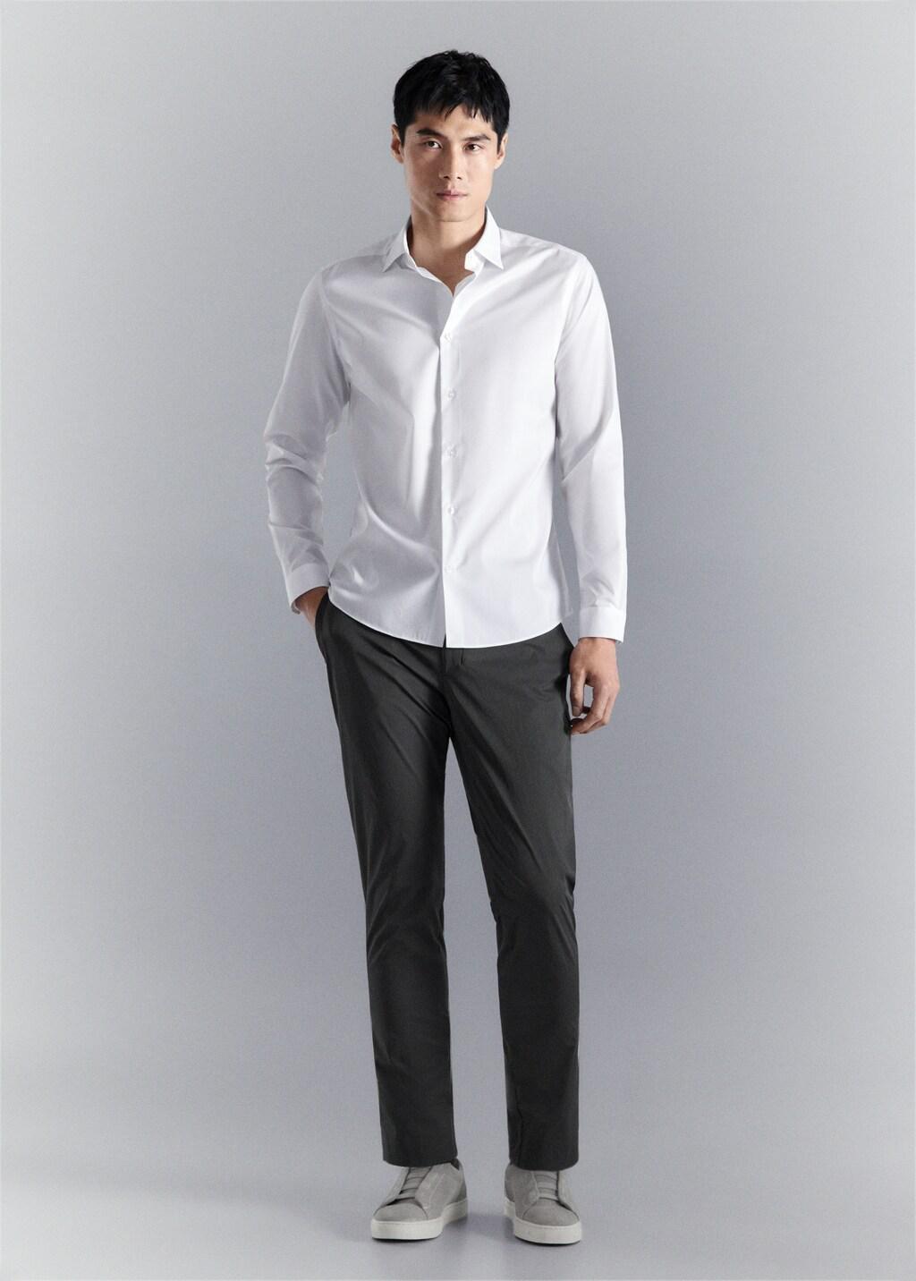 White Comfort Stretch Non-Iron Cotton Shirt, White, medium