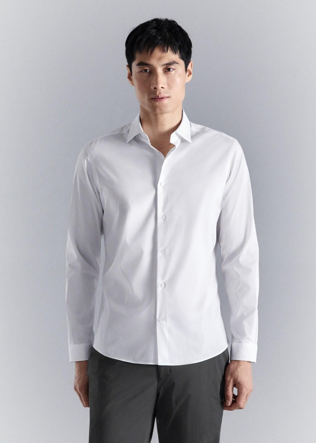 WHITE Comfort stretch non-iron cotton shirt, White, large image number 3