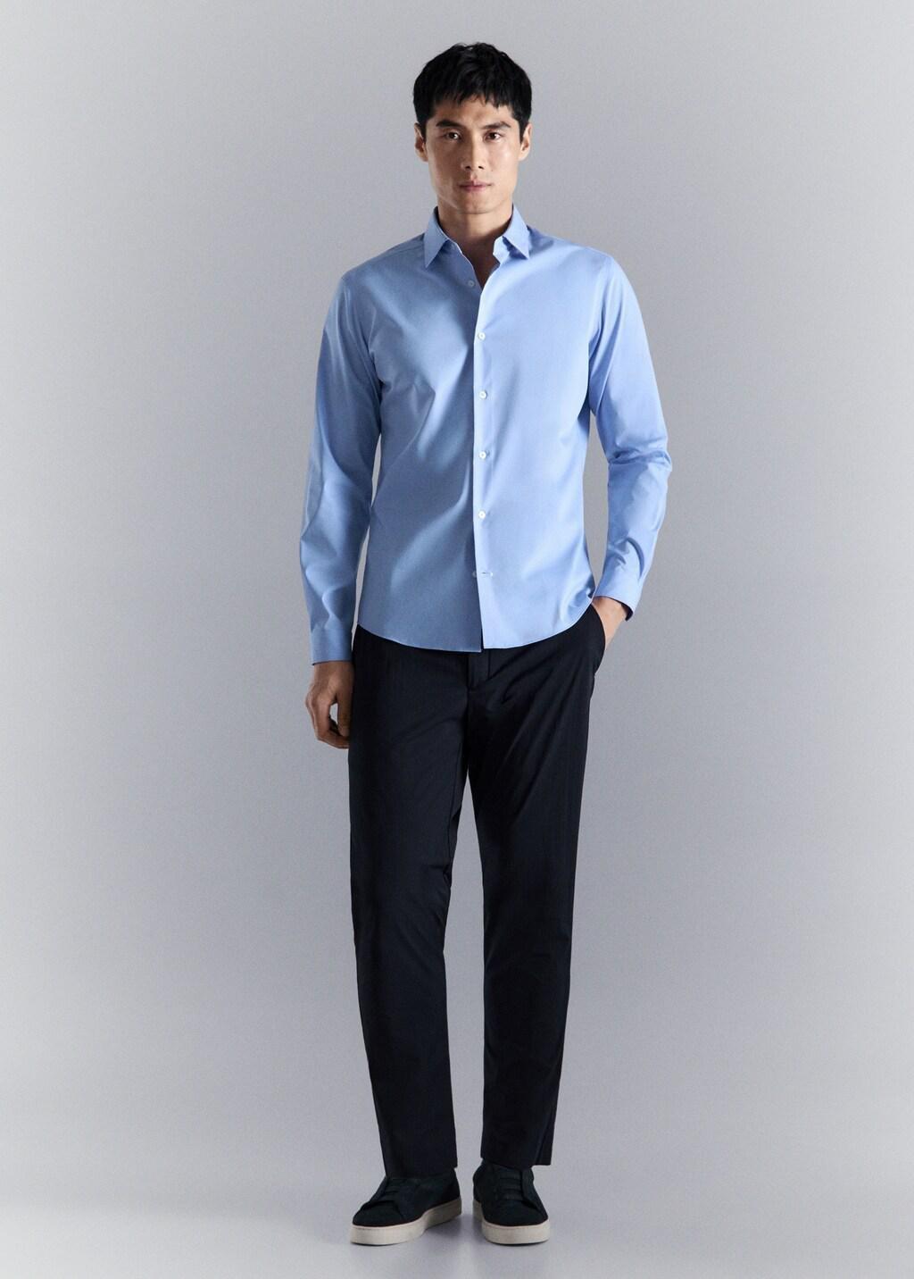 Blue Comfort Stretch Non-Iron Shirt, Light-Pastel Blue, medium