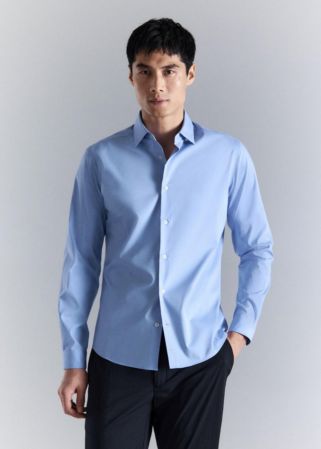 Blue Comfort Stretch Non-Iron Shirt, Light-Pastel Blue, large image number 3