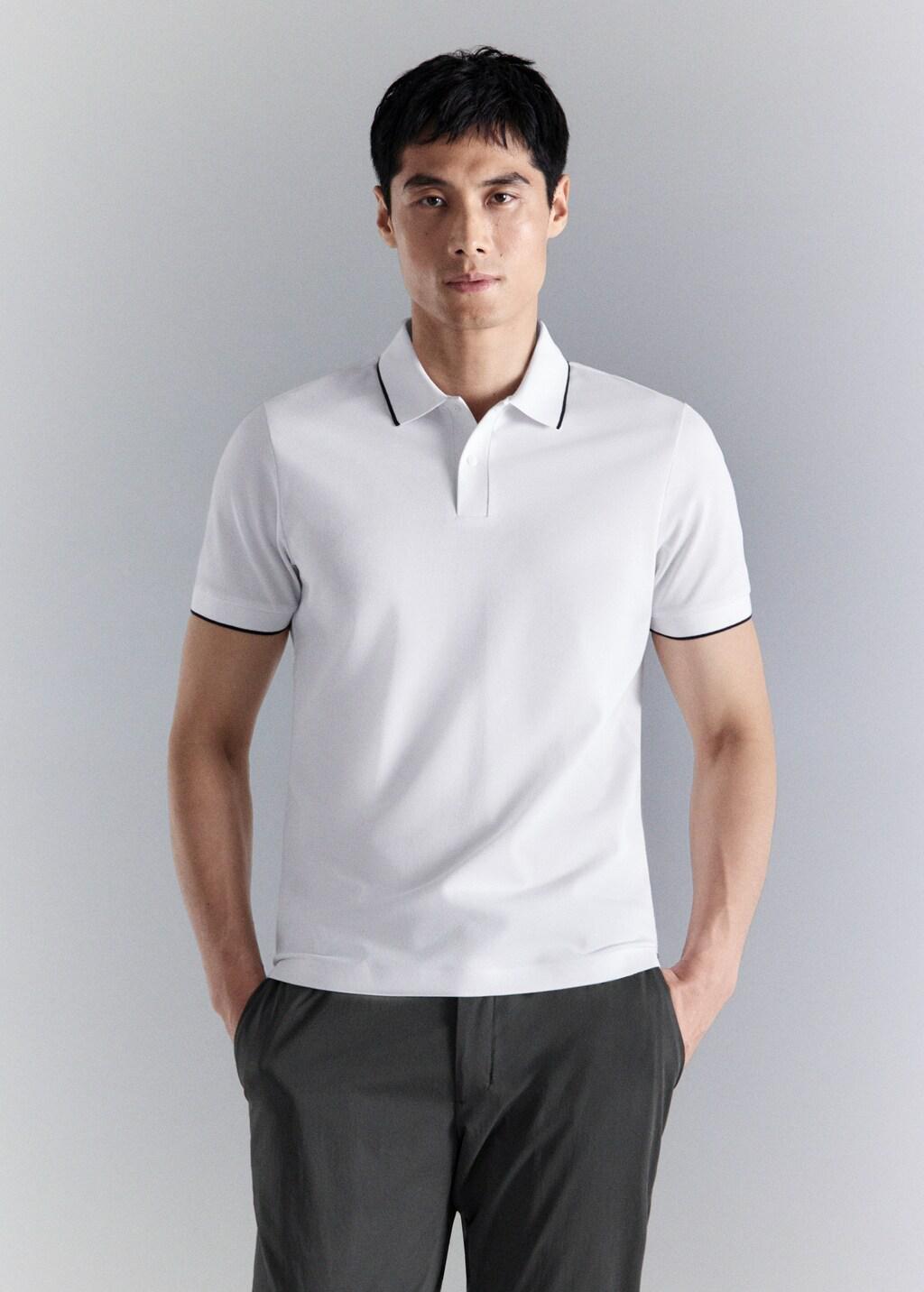 WHITE Comfort stretch piqu&eacute; polo, White, large image number 3