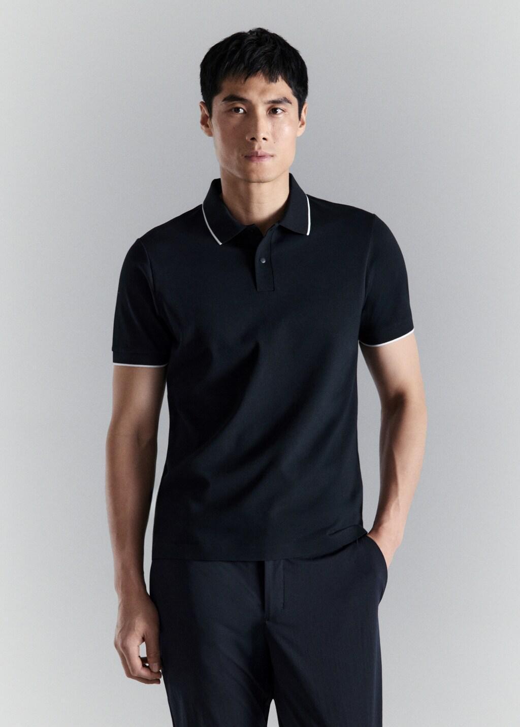 NAVY Comfort stretch piqu&eacute; polo, Navy, large image number 3