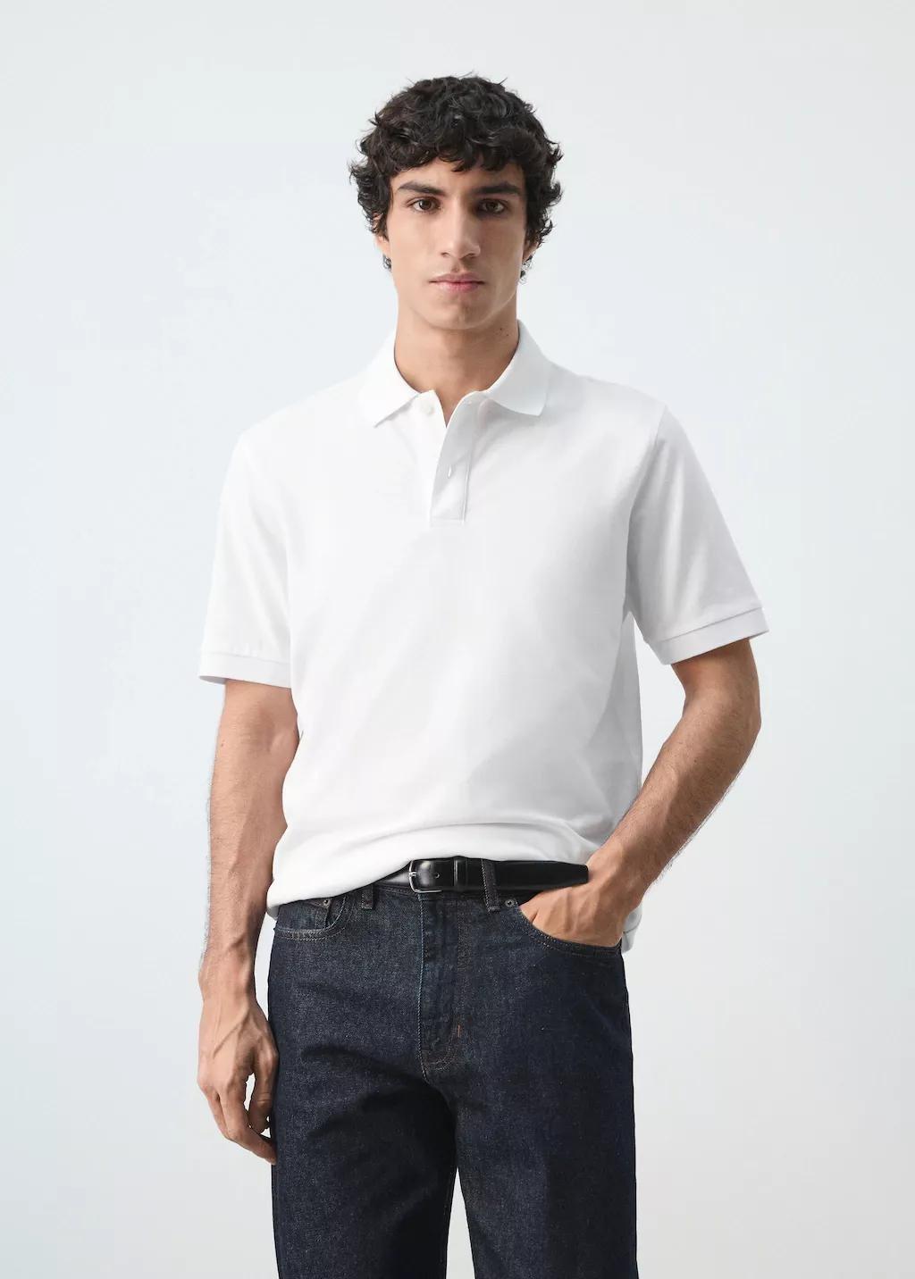 White Regular-Fit Cotton Piqu&eacute; Polo Shirt, White, large image number 3