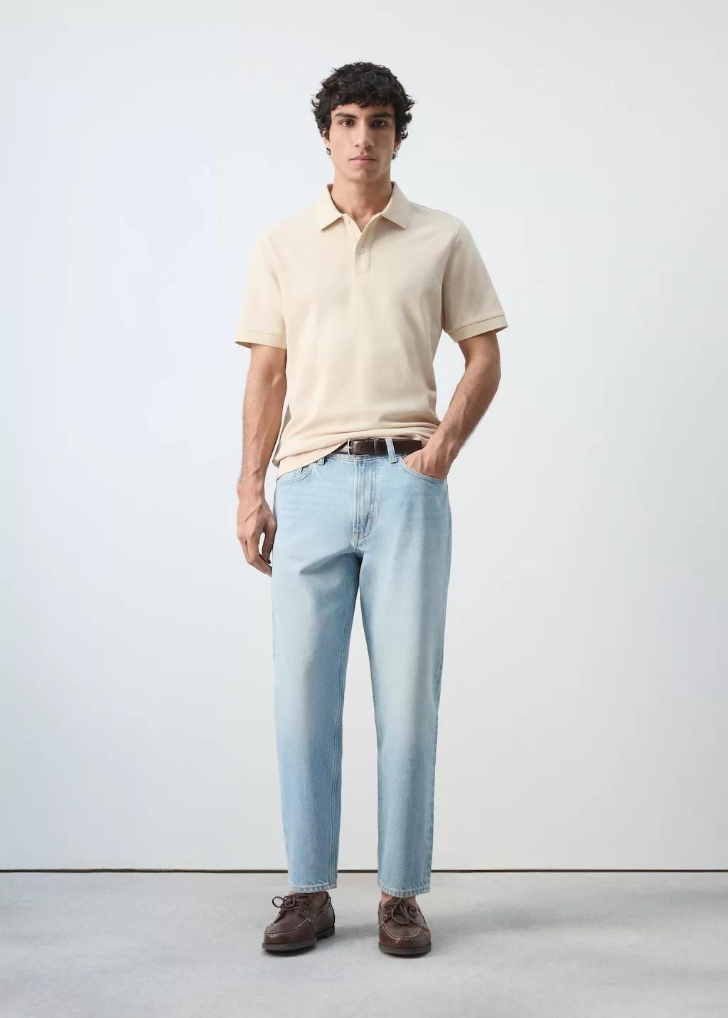 Cream Regular-Fit Cotton Piqu&eacute; Polo Shirt, Light Pastel Brown, large image number 0