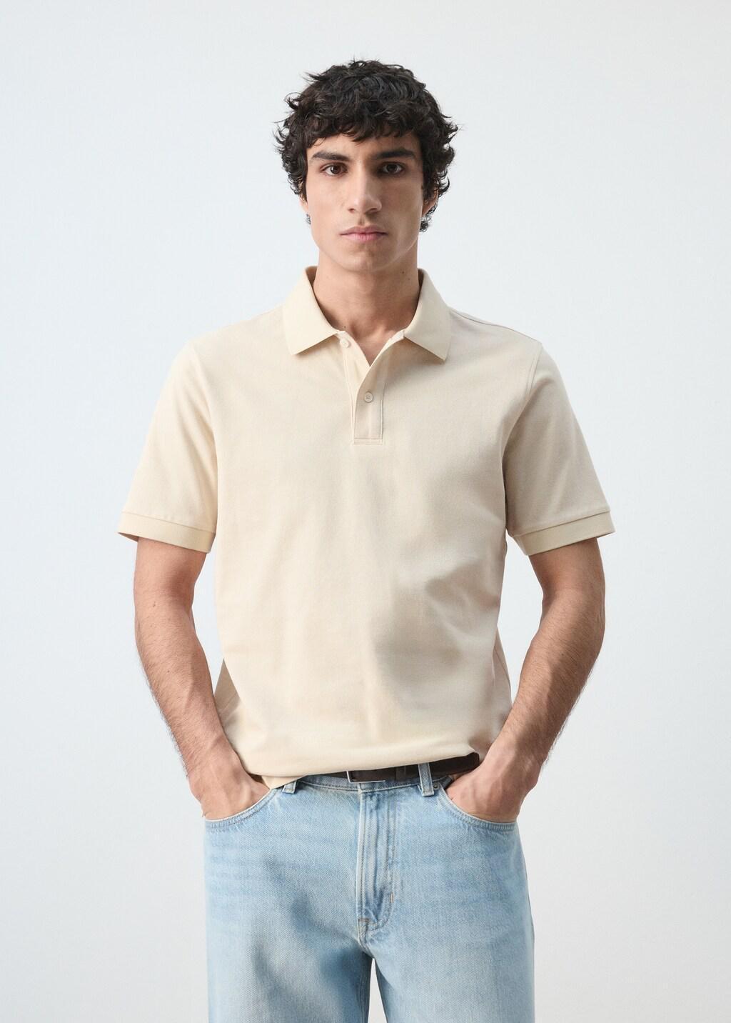 Cream Regular-Fit Cotton Piqu&eacute; Polo Shirt, Light Pastel Brown, large image number 3