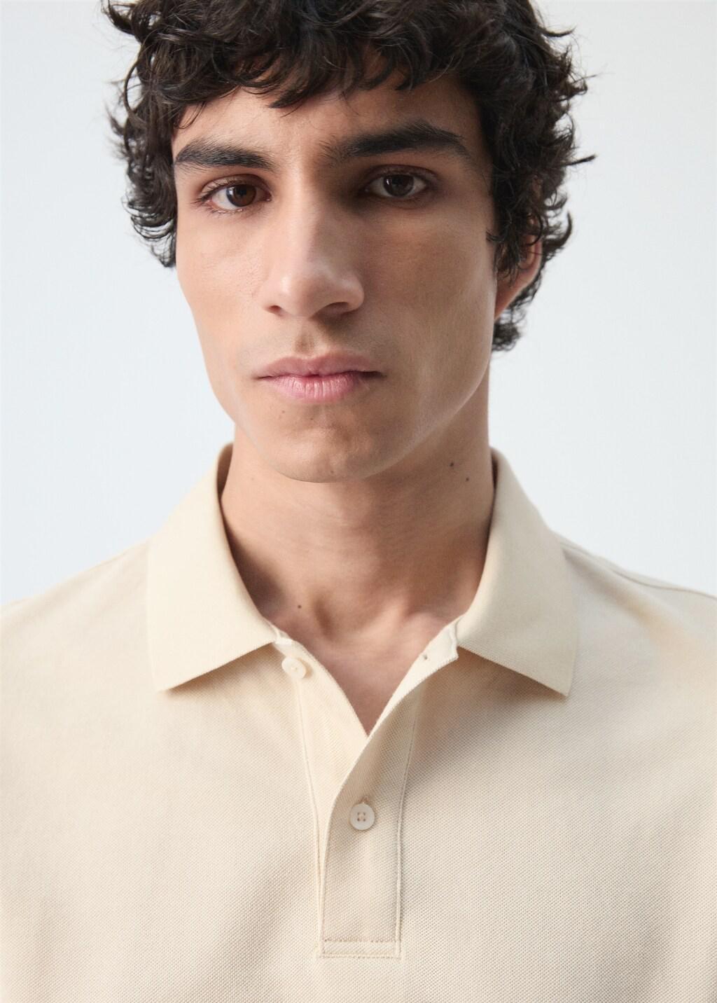 Cream Regular-Fit Cotton Piqu&eacute; Polo Shirt, Light Pastel Brown, large image number 4