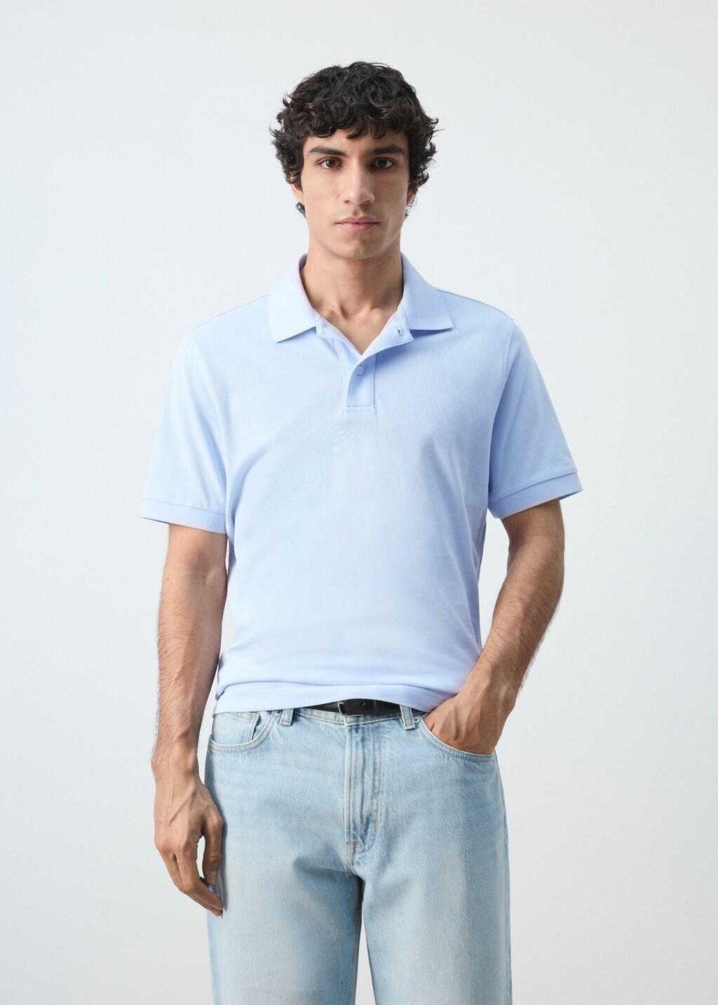 Blue Regular-Fit Cotton Piqu&eacute; Polo Shirt, Light-Pastel Blue, large image number 3