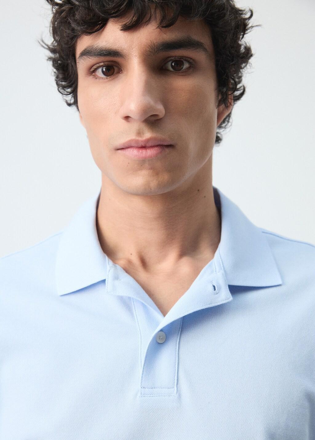 Blue Regular-Fit Cotton Piqu&eacute; Polo Shirt, Light-Pastel Blue, large image number 4