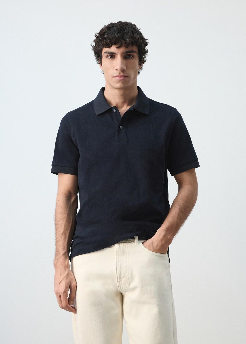 Navy Regular-Fit Cotton Pique Polo Shirt, Navy, large image number 3