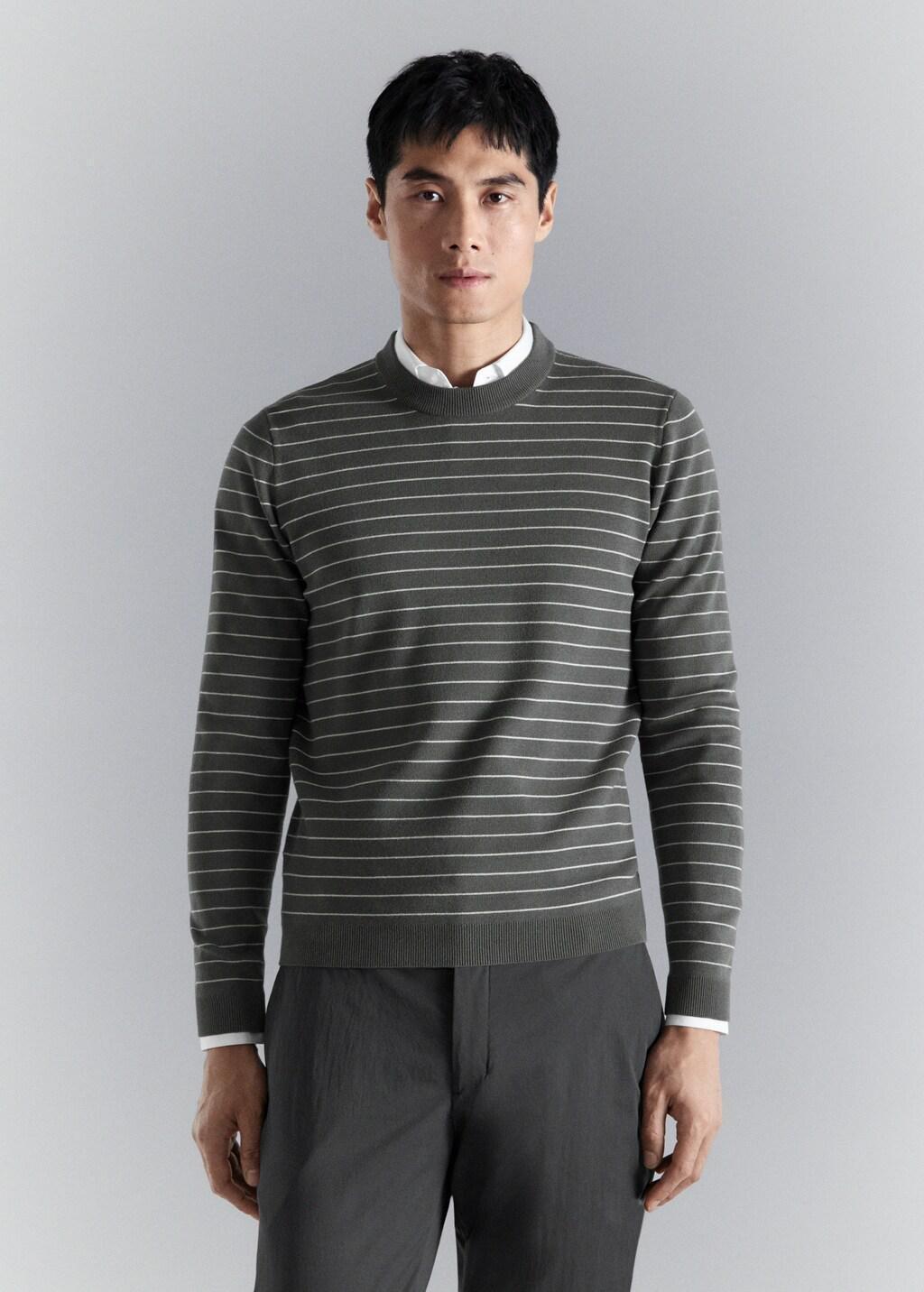 Grey Comfort Stretch Striped Jersey, Dark Grey, large image number 3