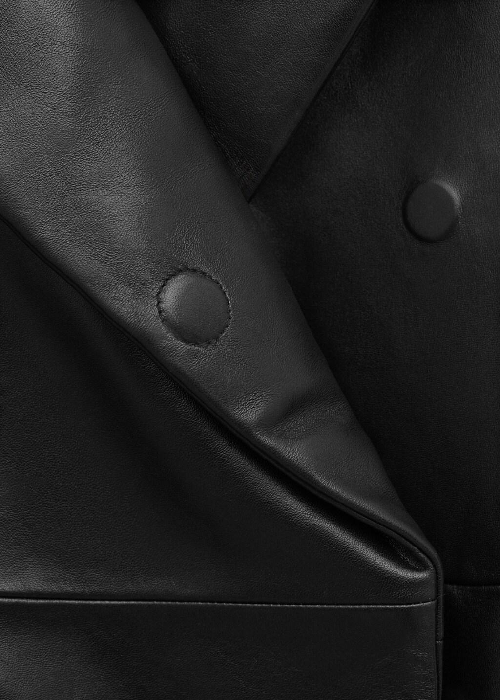 Black Bomber Jacket With Wrap-Around Collar In Leather, Black, large image number 1