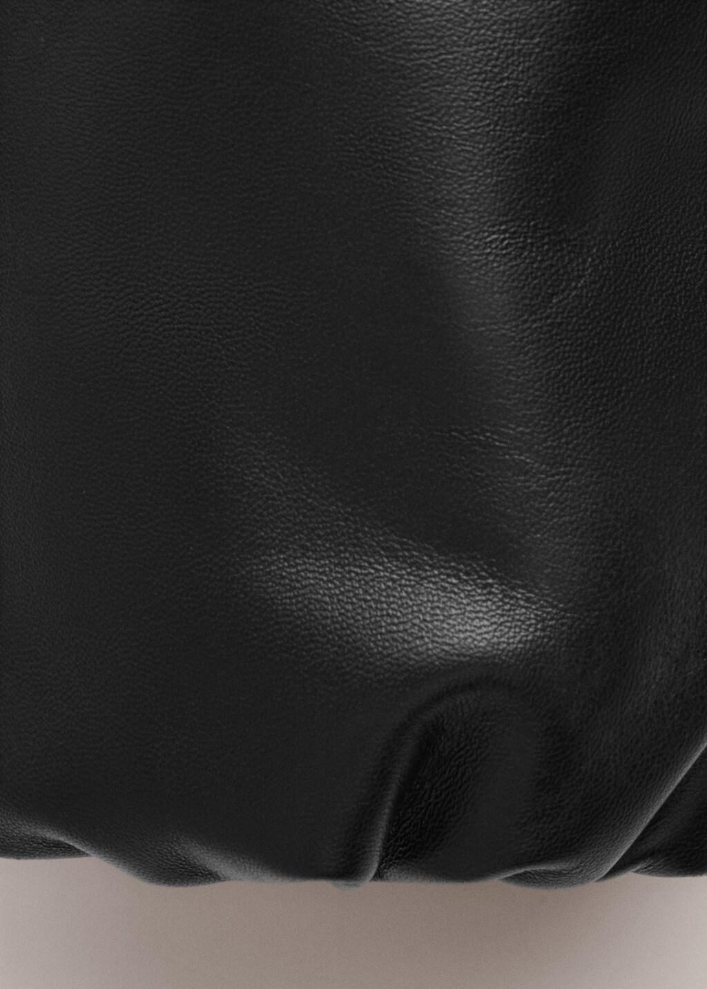 Black Bomber Jacket With Wrap-Around Collar In Leather, Black, large image number 4