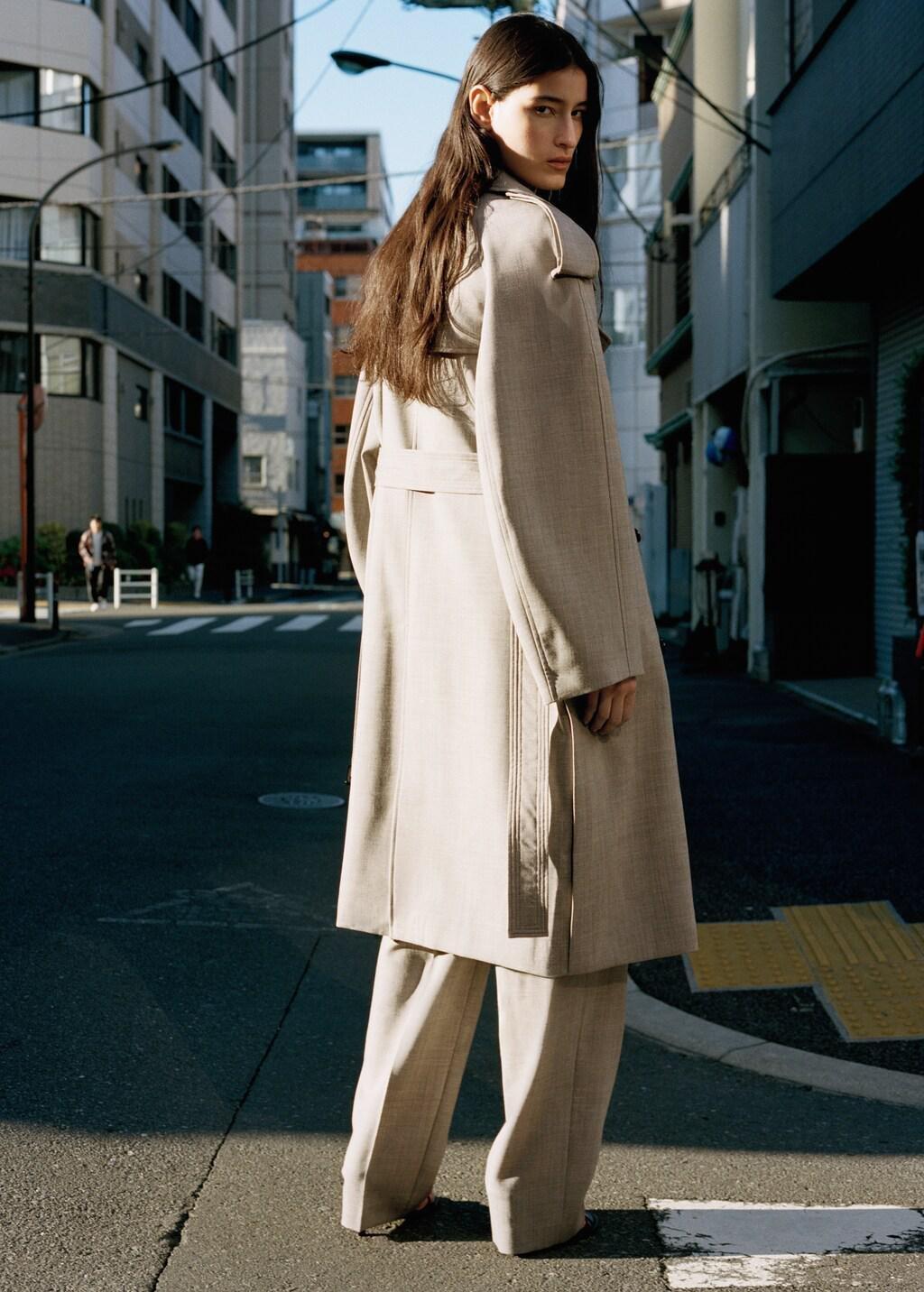 Grey Double-Breasted Trench 100% Wool, Grey, large image number 2