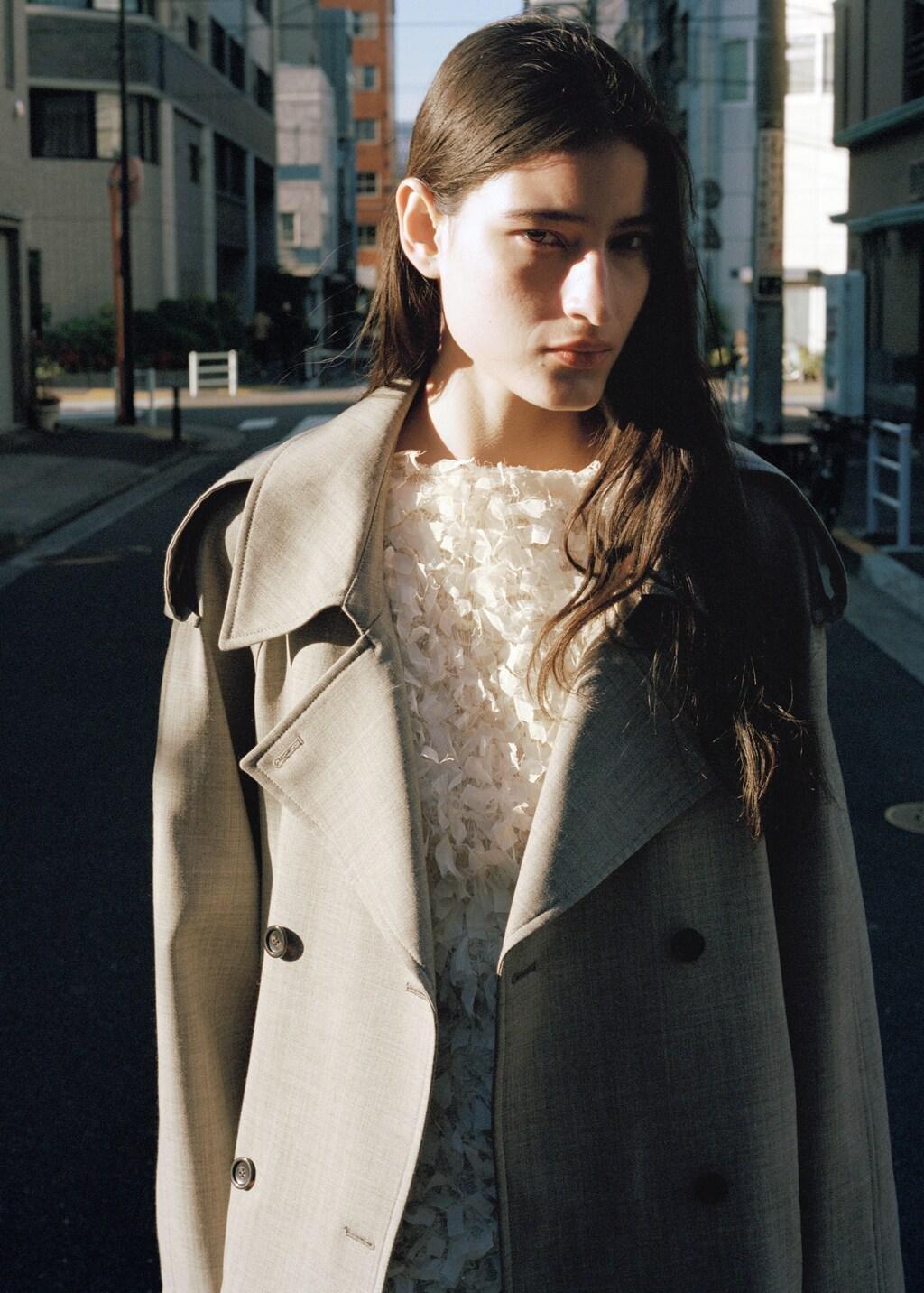 Grey Double-Breasted Trench 100% Wool, Grey, large image number 3