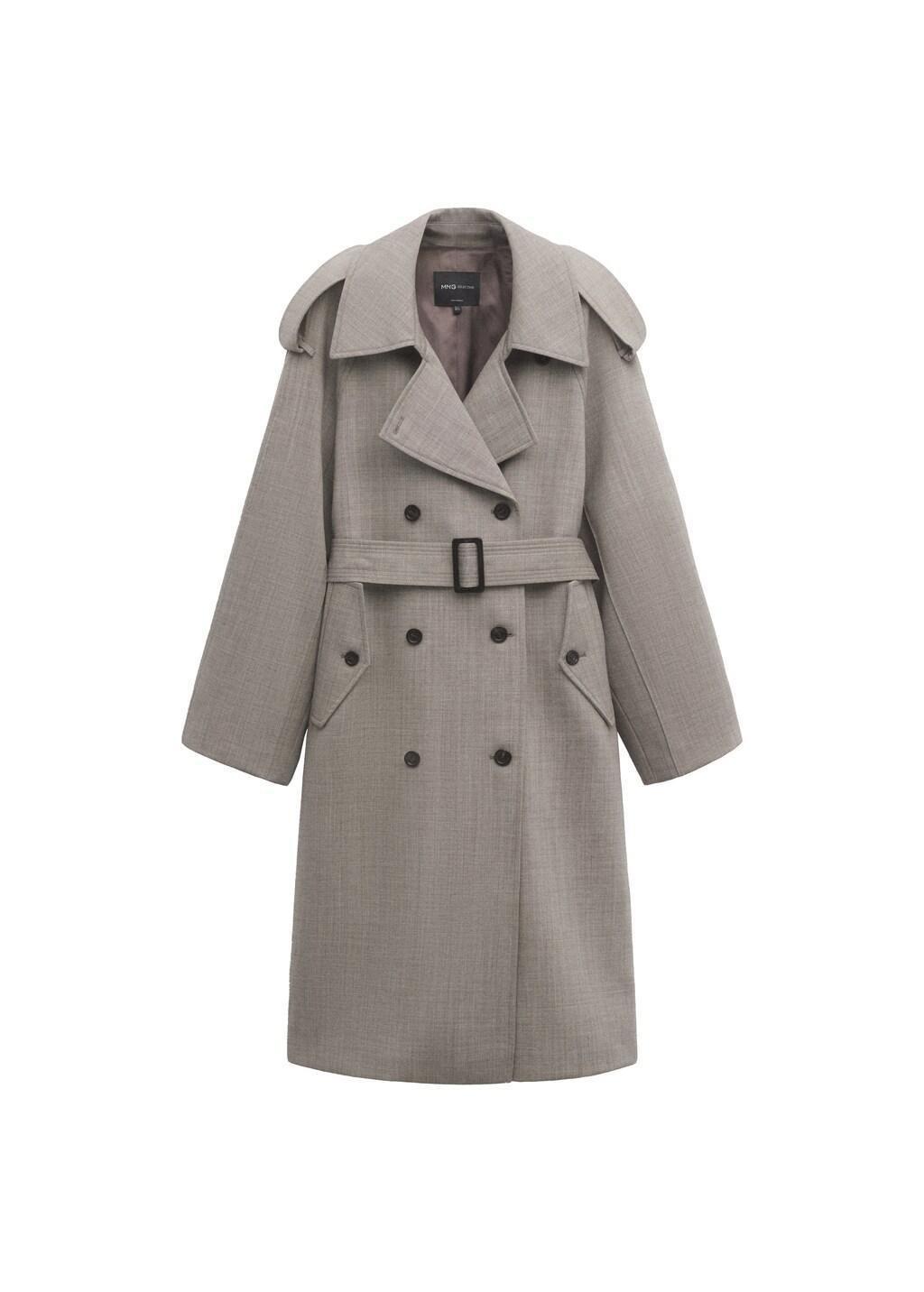 Grey Double-Breasted Trench 100% Wool, Grey, large image number 5