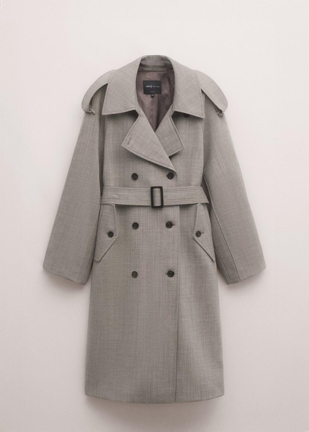 Grey Double-Breasted Trench 100% Wool, Grey, large image number 6