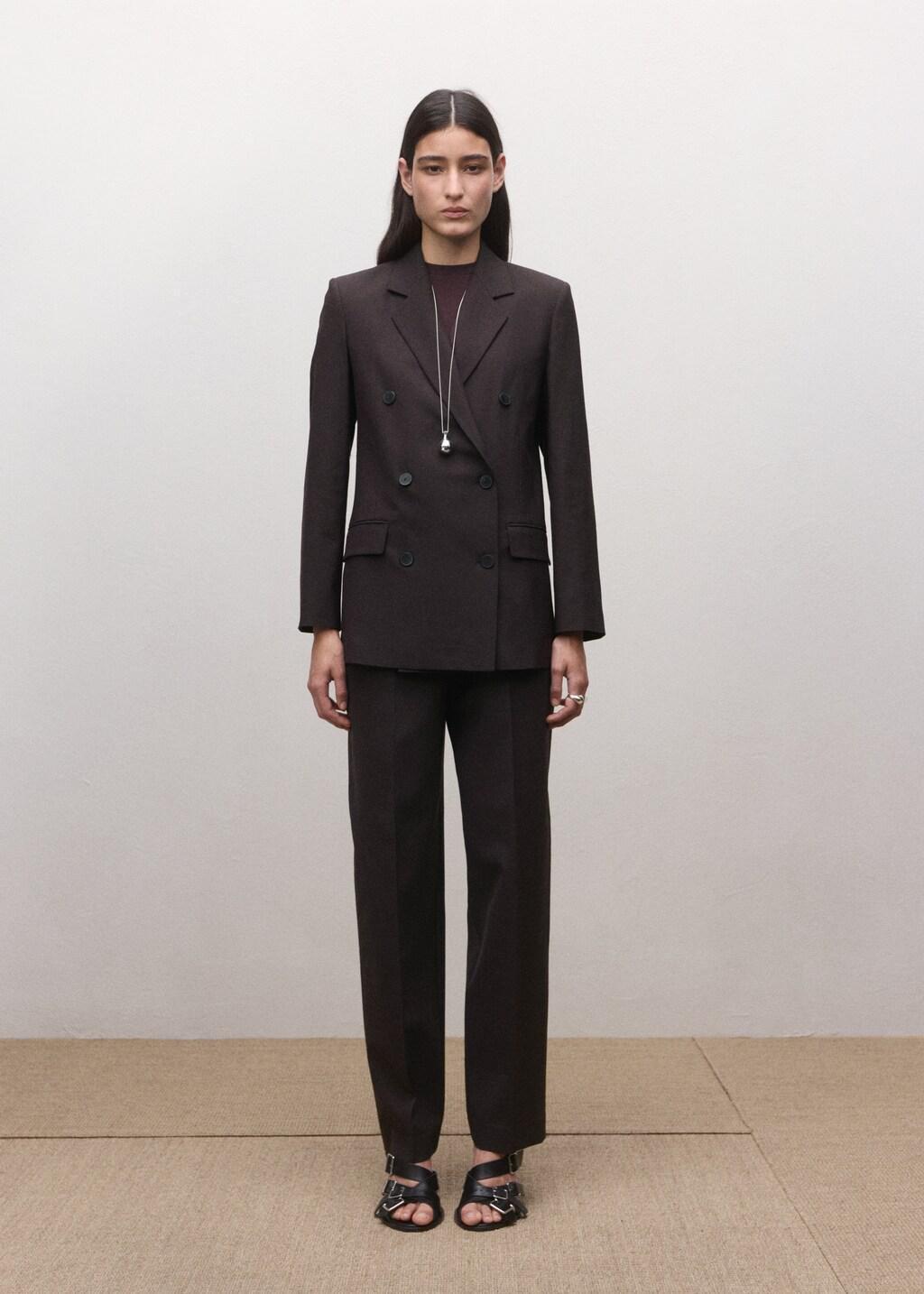 Burgundy Double-Breasted Wool Suit Jacket, Dark Purple, medium