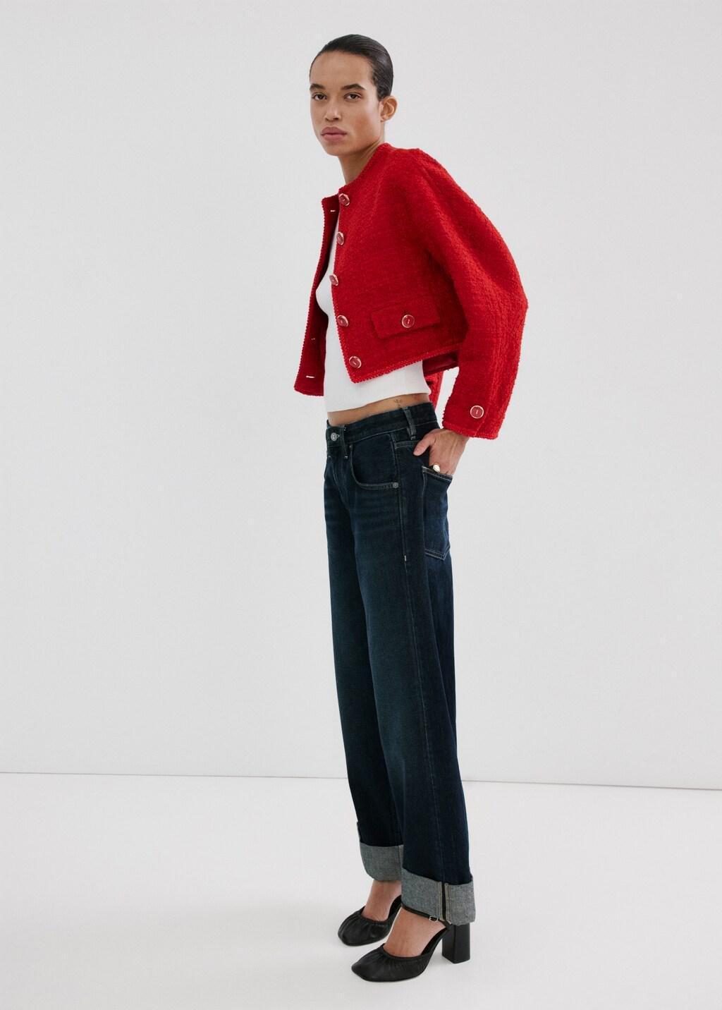 Red Tweed Jacket With Jewel Buttons, Red, large image number 0