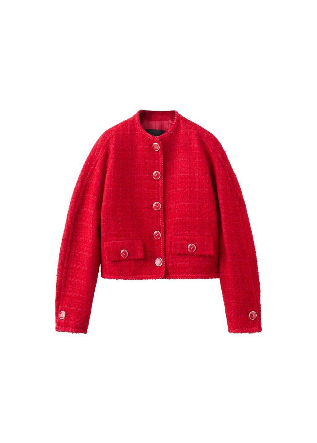 Red Tweed Jacket With Jewel Buttons, Red, large image number 6