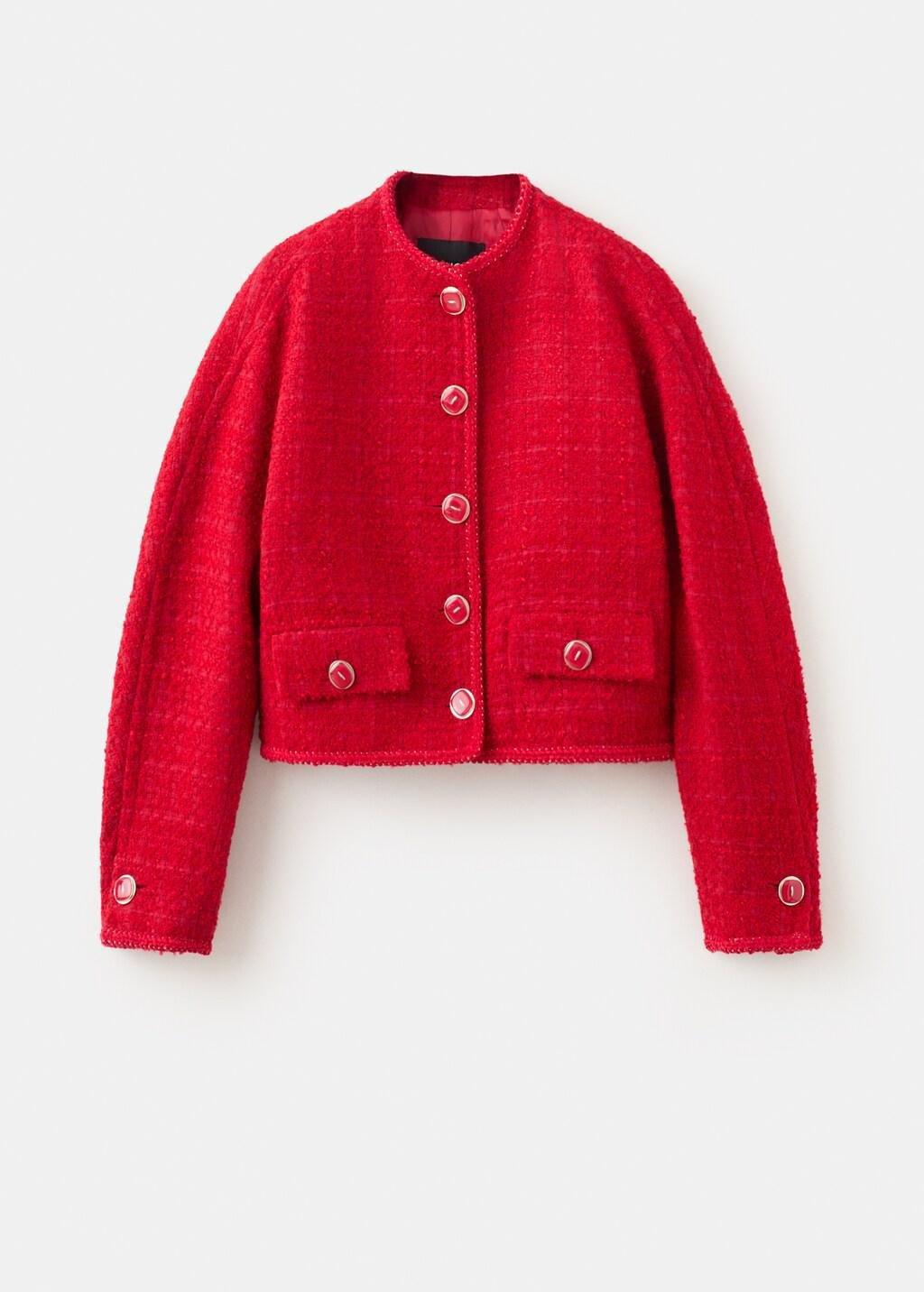 Red Tweed Jacket With Jewel Buttons, Red, large image number 7