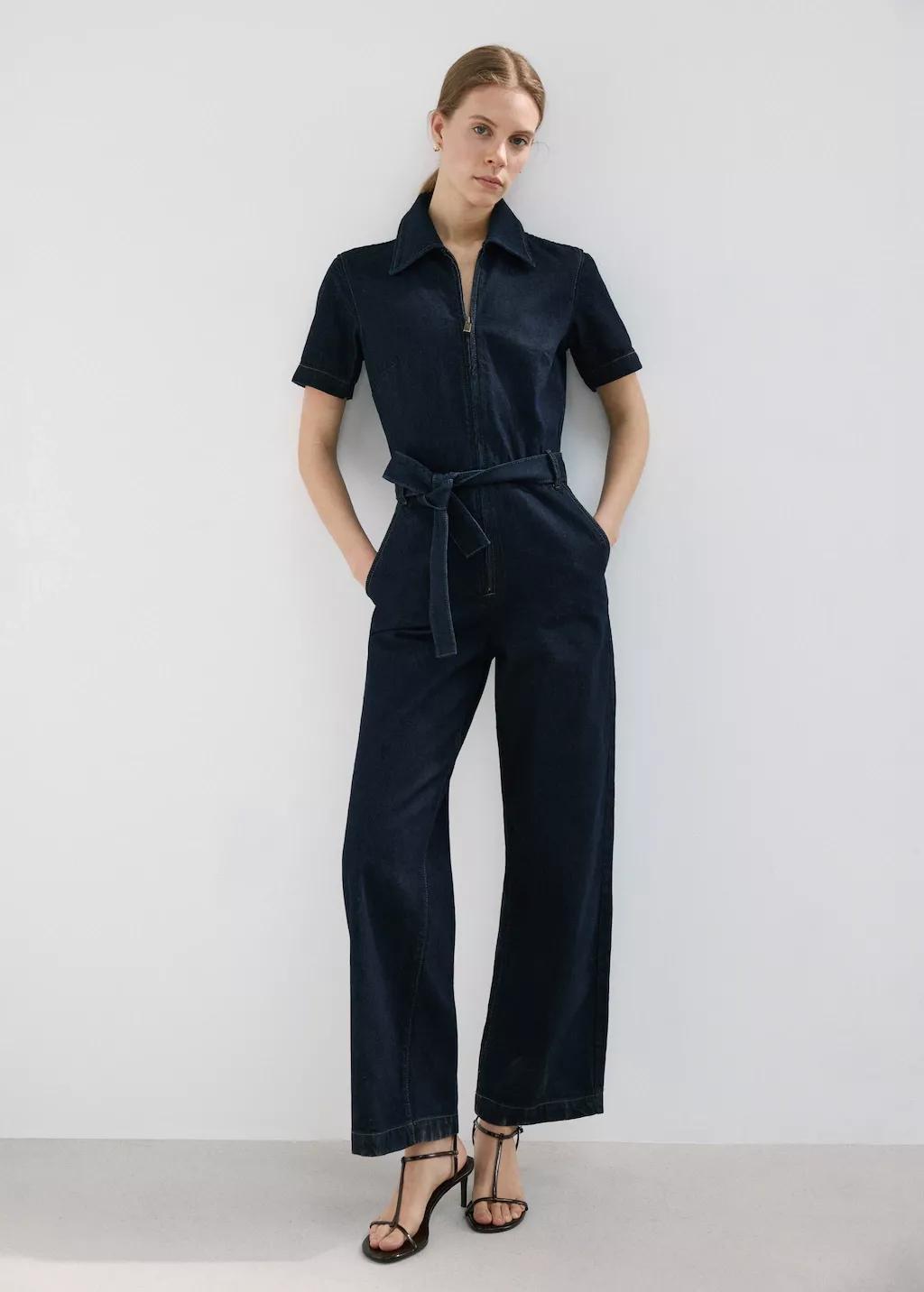Blue Belt Denim Jumpsuit, Open Blue, large image number 0