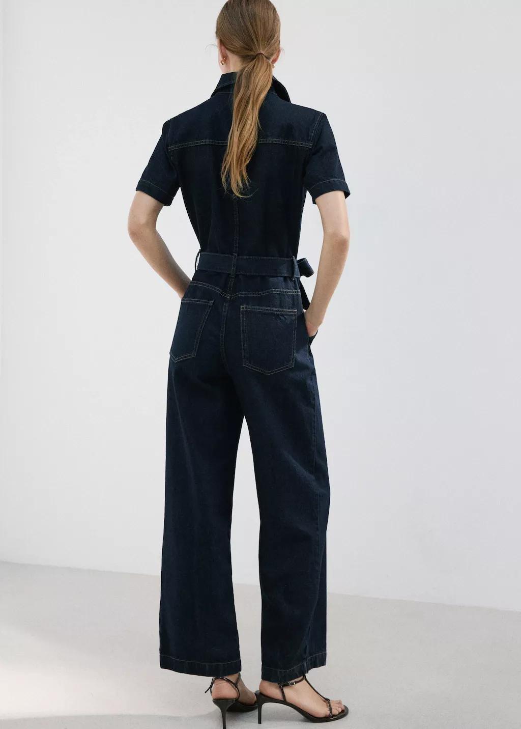 Blue Belt Denim Jumpsuit, Open Blue, medium