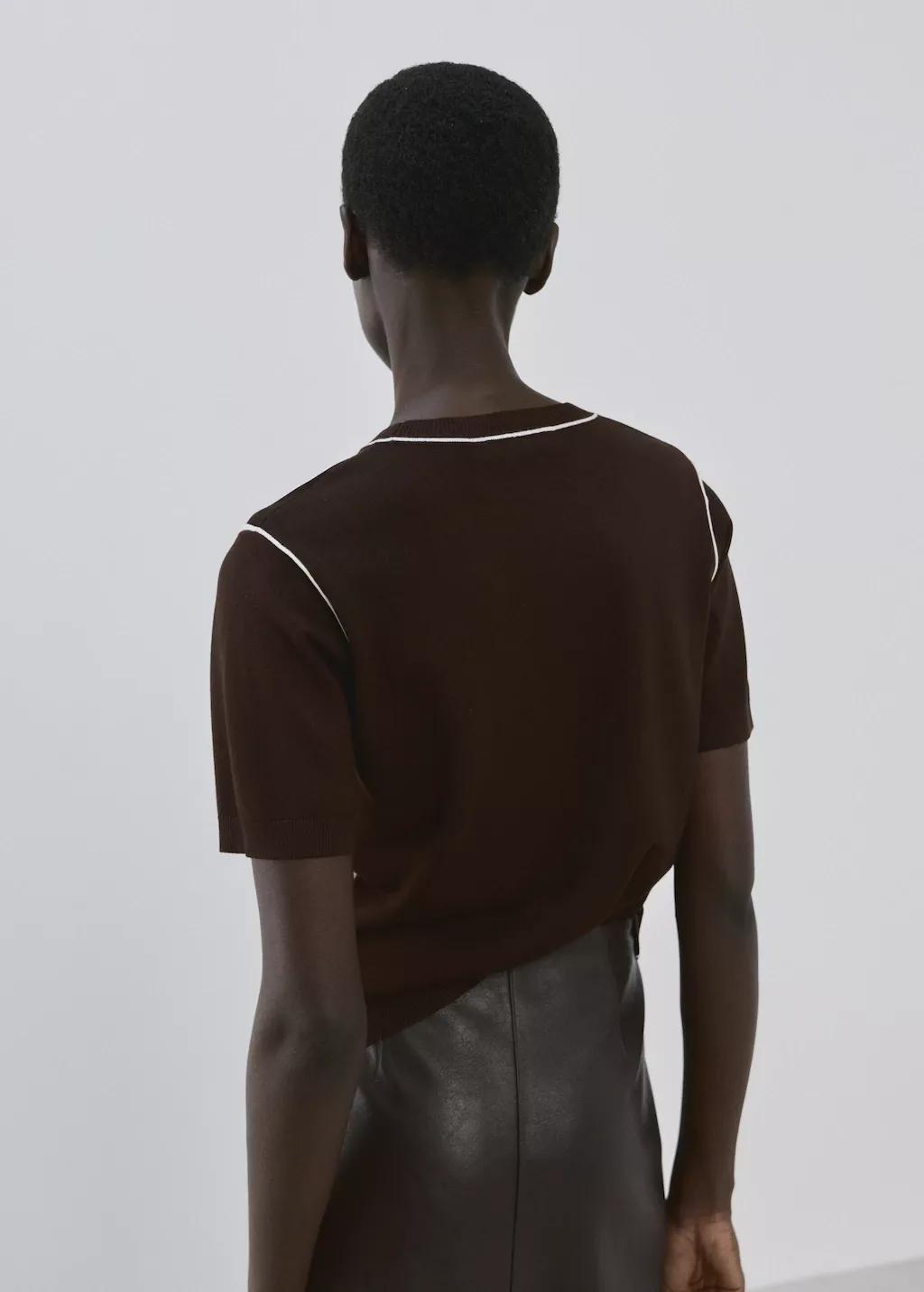 Brown Fine Knit Sweater With Contrasting Stripes, 0201_32, medium