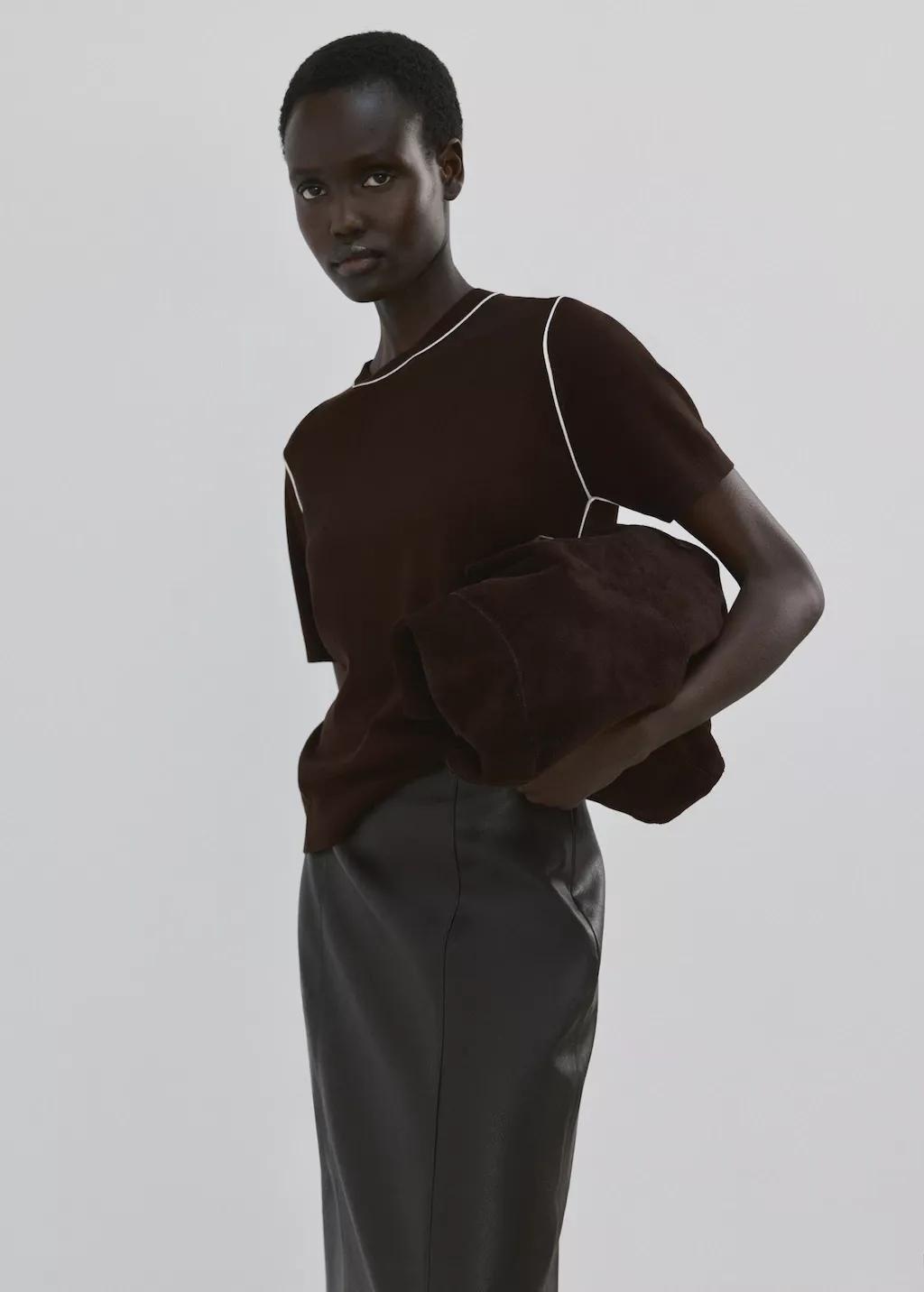 Brown Fine Knit Sweater With Contrasting Stripes, 0201_32, large image number 3