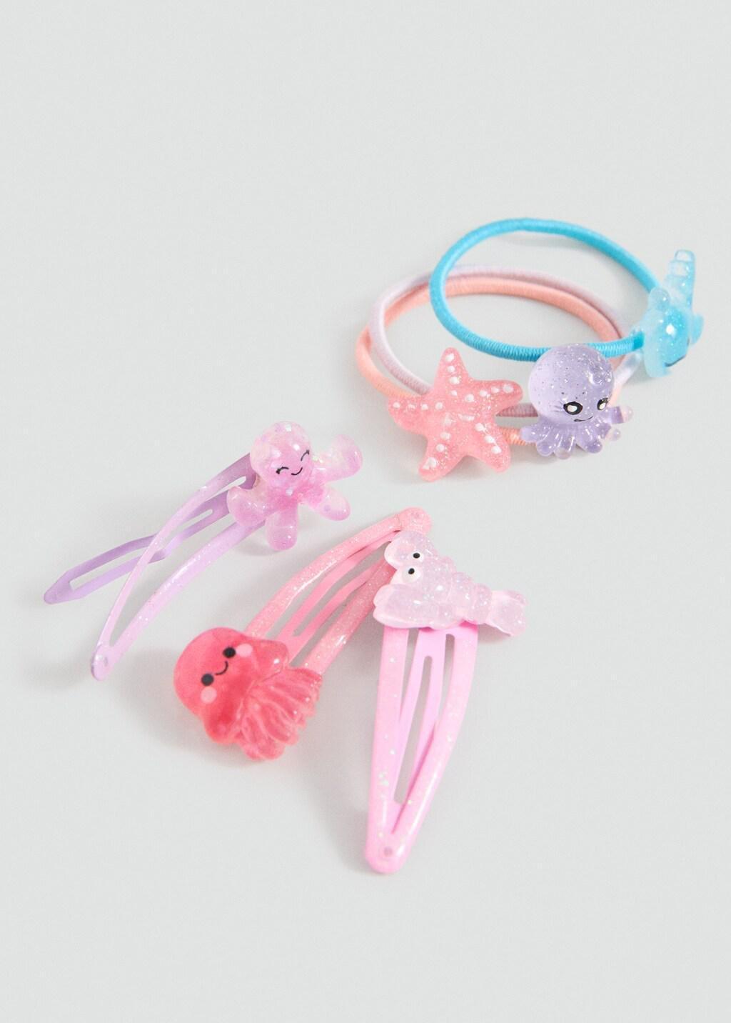 Pink Animal Rubber Bands And Clips Pack, Kids Girl, Pink, large image number 0