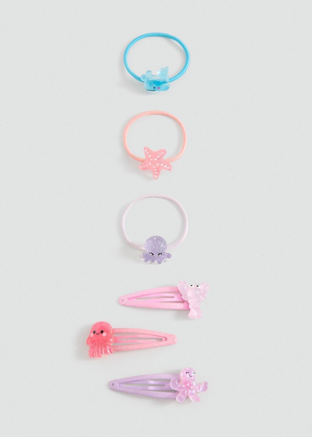 Pink Animal Rubber Bands And Clips Pack, Kids Girl, Pink, large image number 2