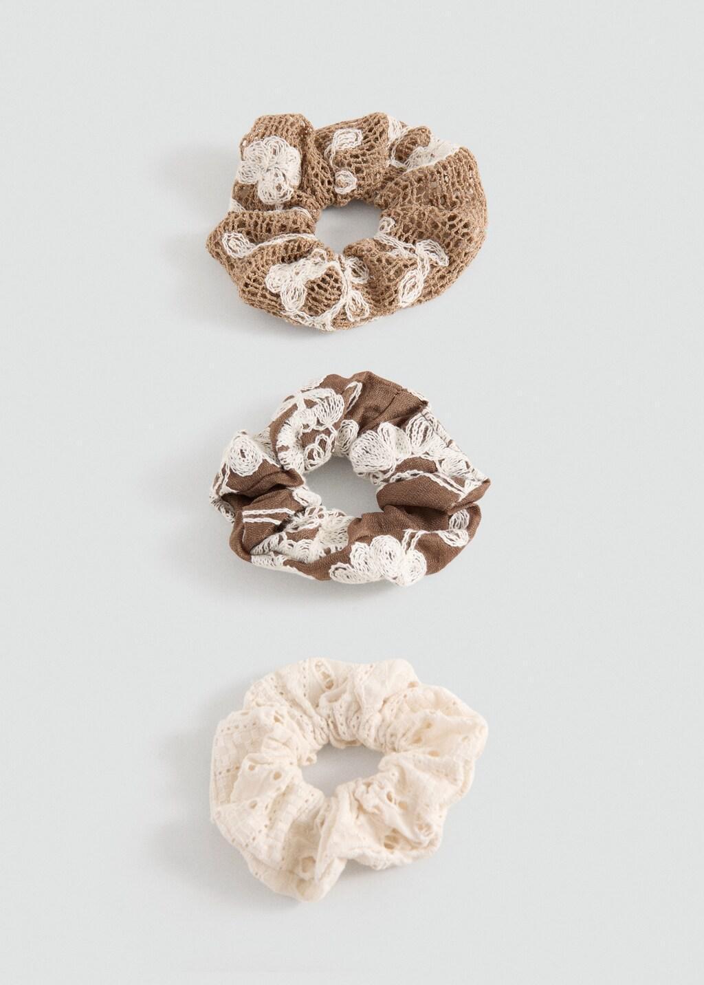 Brown Lt Pastel Pack Of 3 Embroidered Scrunchies, Kids Girl, Light Pastel Brown, large image number 2