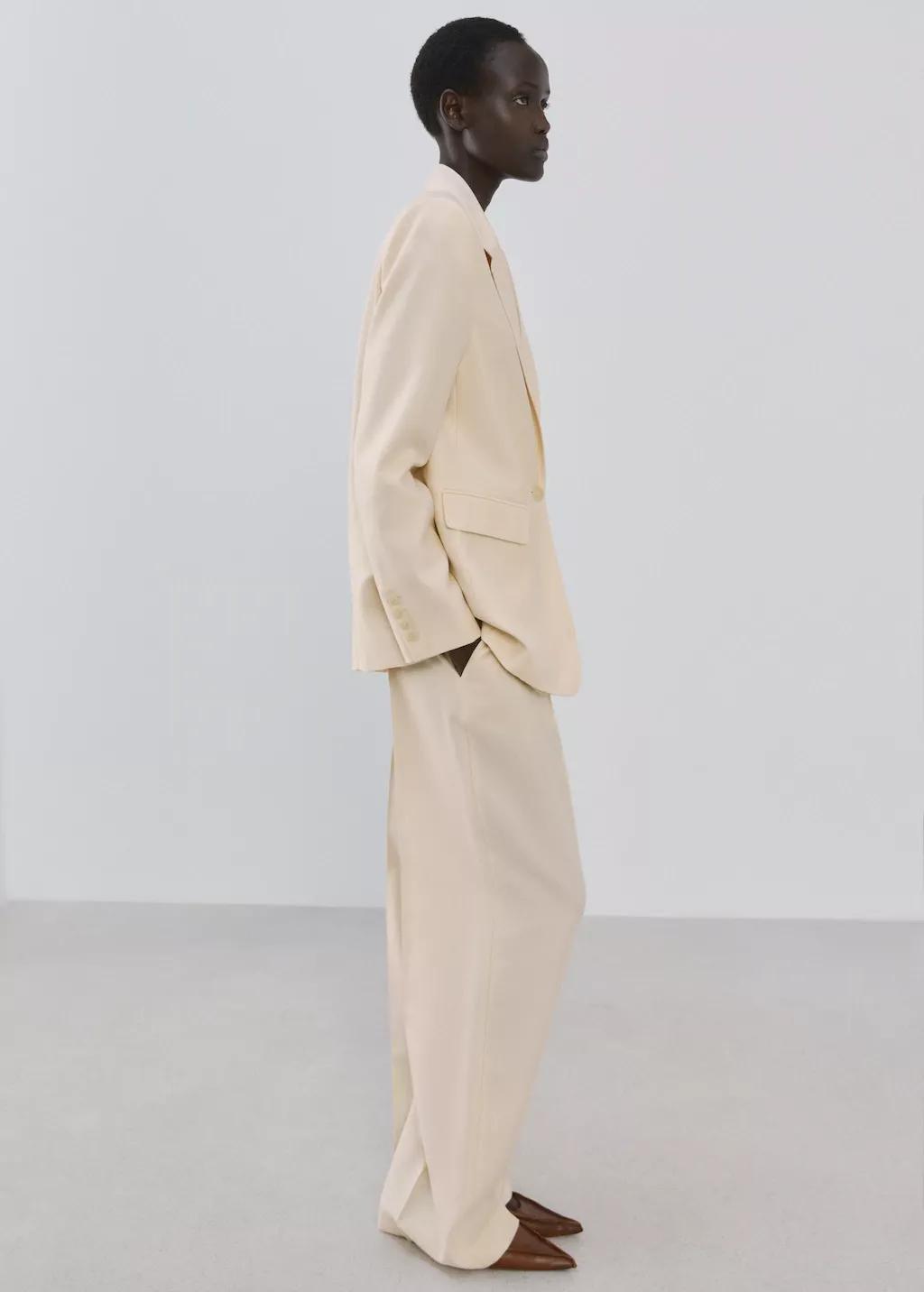 Beige Low-Rise Lyocell Trousers, Light Beige, large image number 0