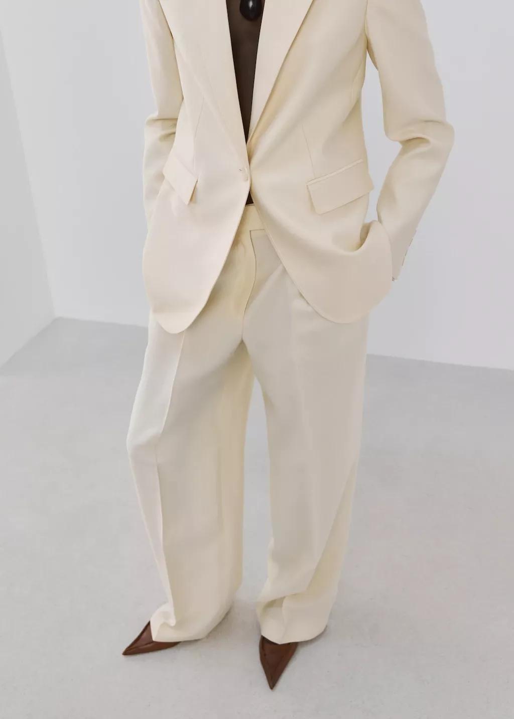 Beige Low-Rise Lyocell Trousers, Light Beige, large image number 3