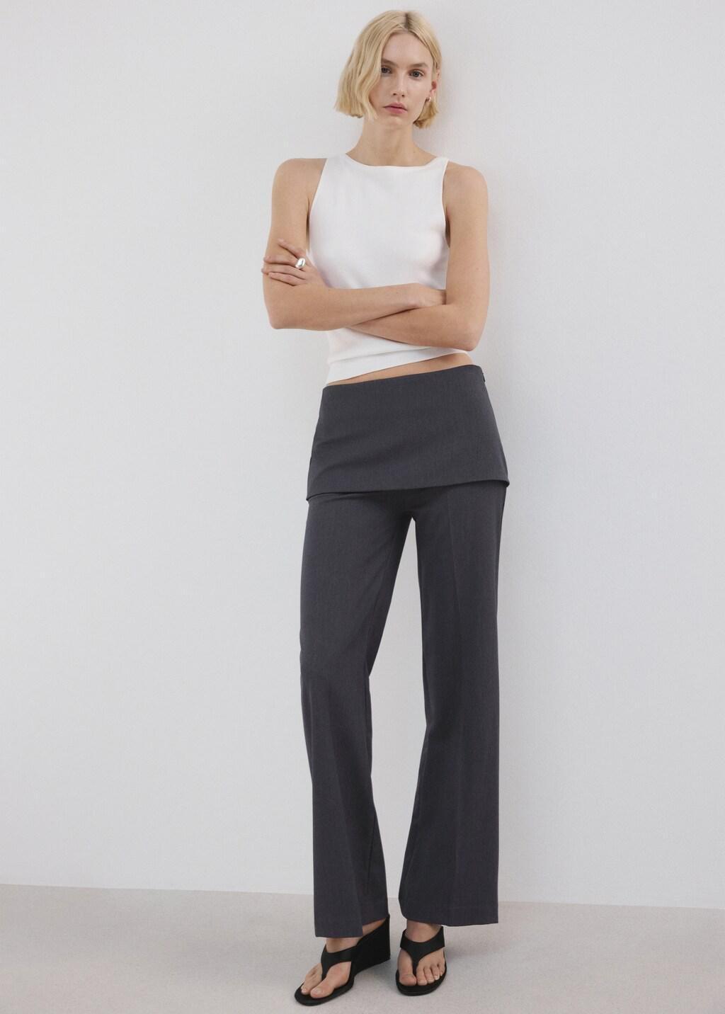Grey Straight-Leg Trousers With A Mixed Design, Grey, large image number 0